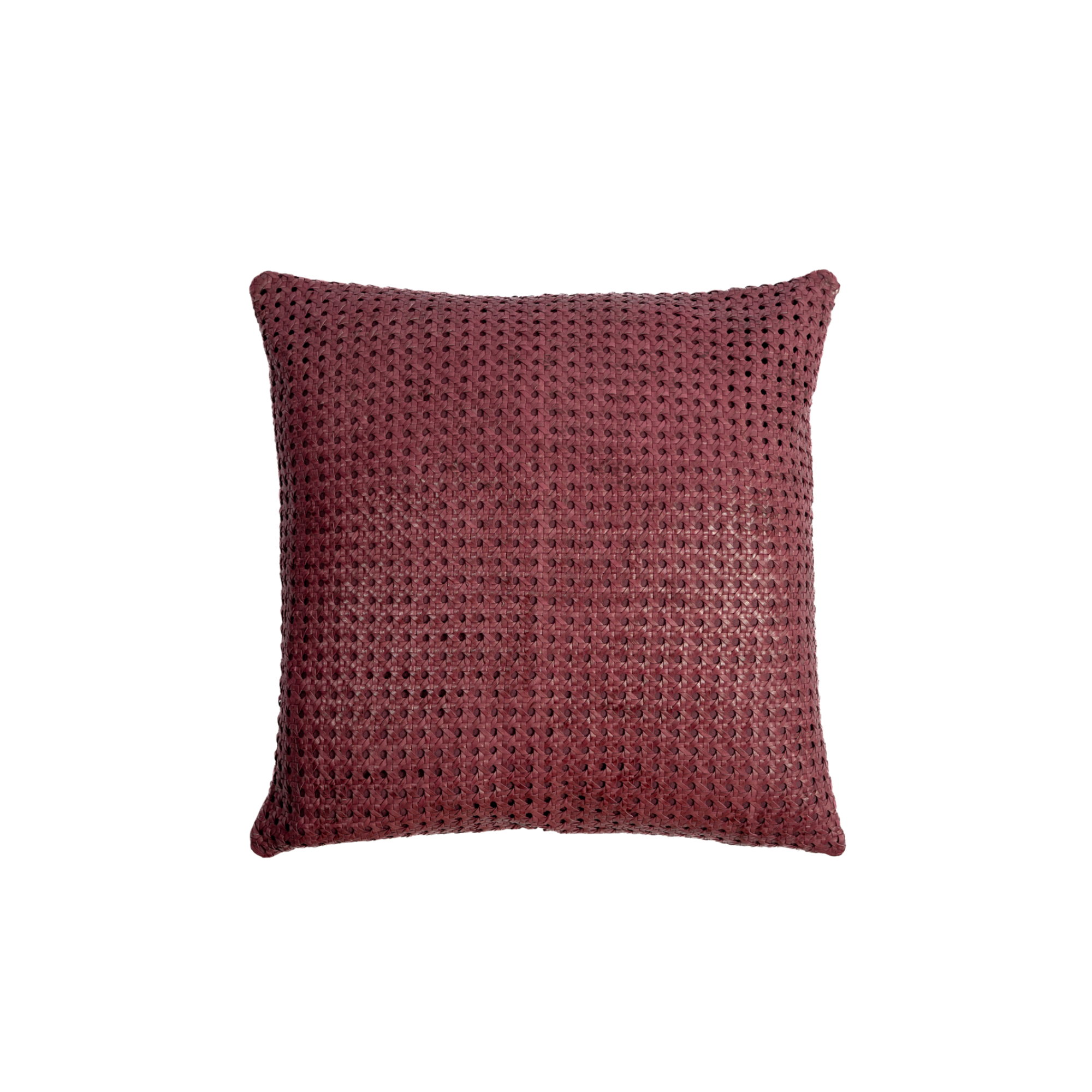 Rattan leather throw pillow 24 inch in burgundy by LUZIA