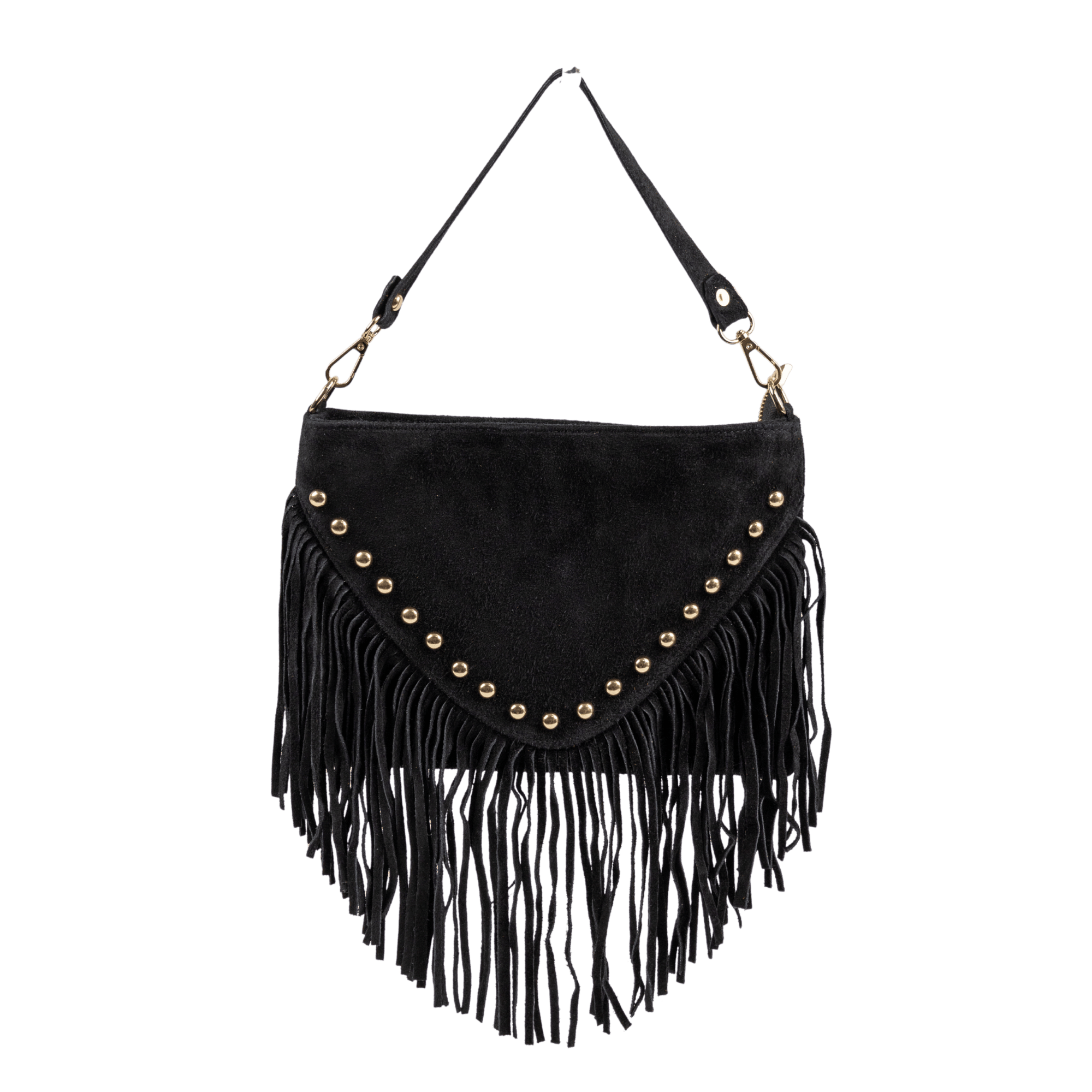 Arm Tote Fringe Suede Buttons Black