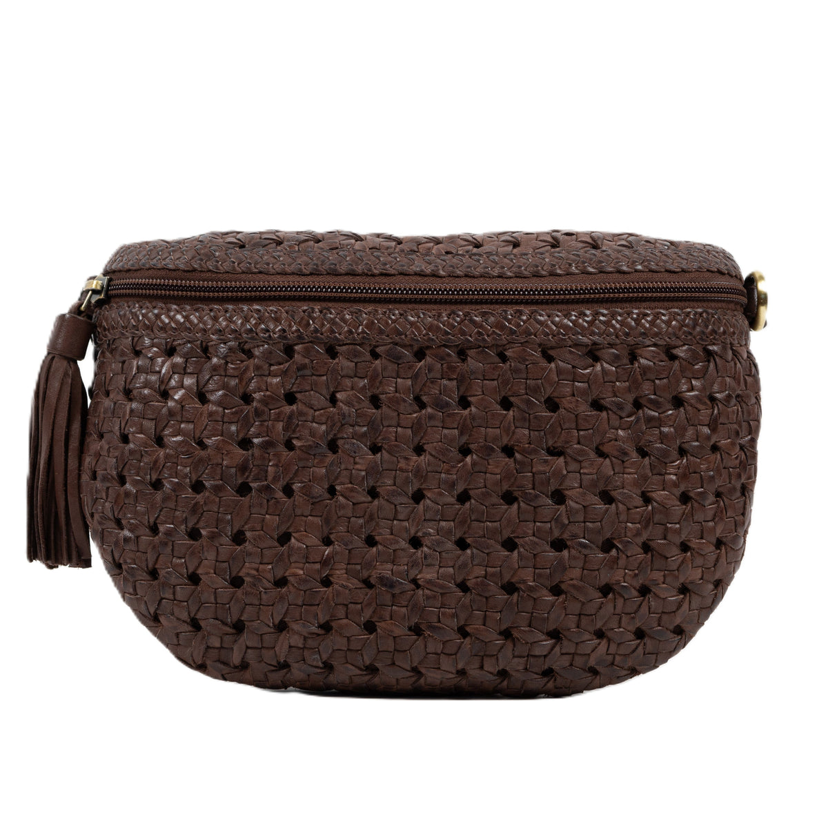 Woven Rattan Crossbody Bag - Brown Bali Rattan Crossbody Bag with Pink Shell Sunburst | Boho  main image 3