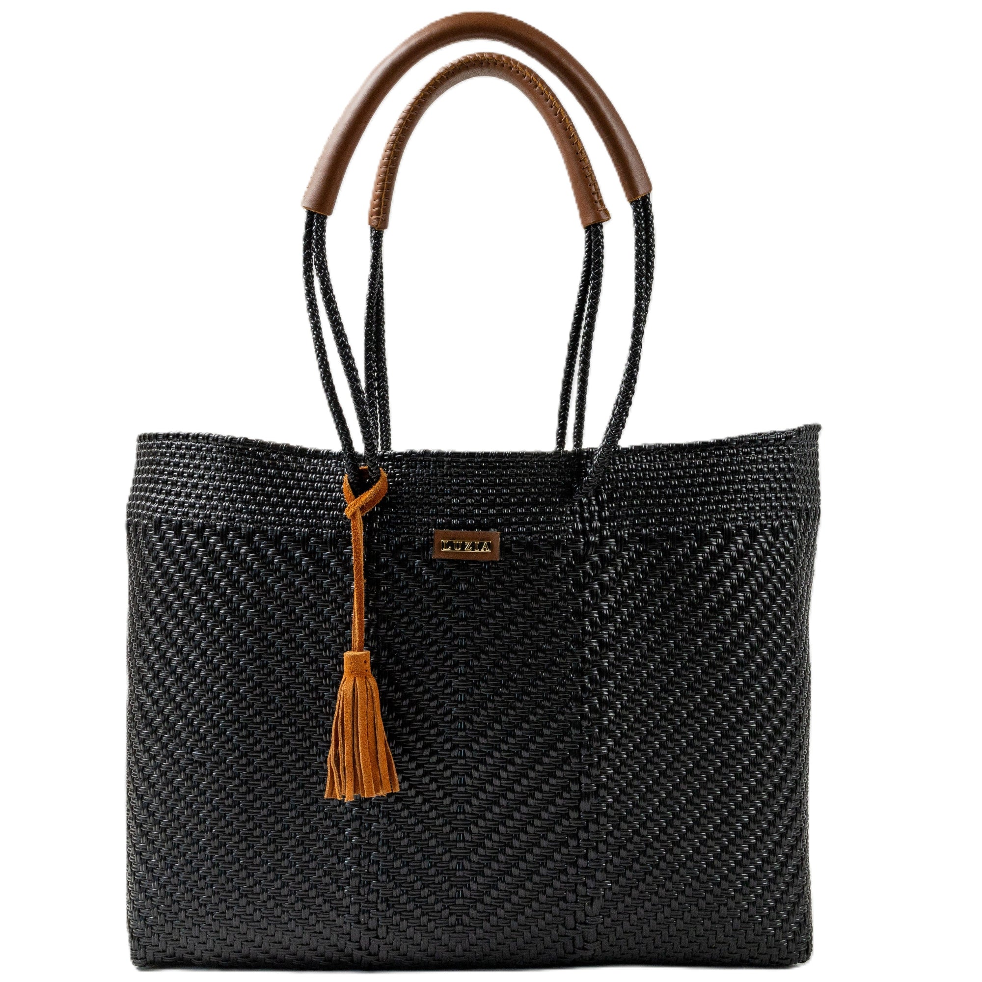 Shoulder Tote Jumbo Solid Multi-Diamond Black (Leather Cognac)