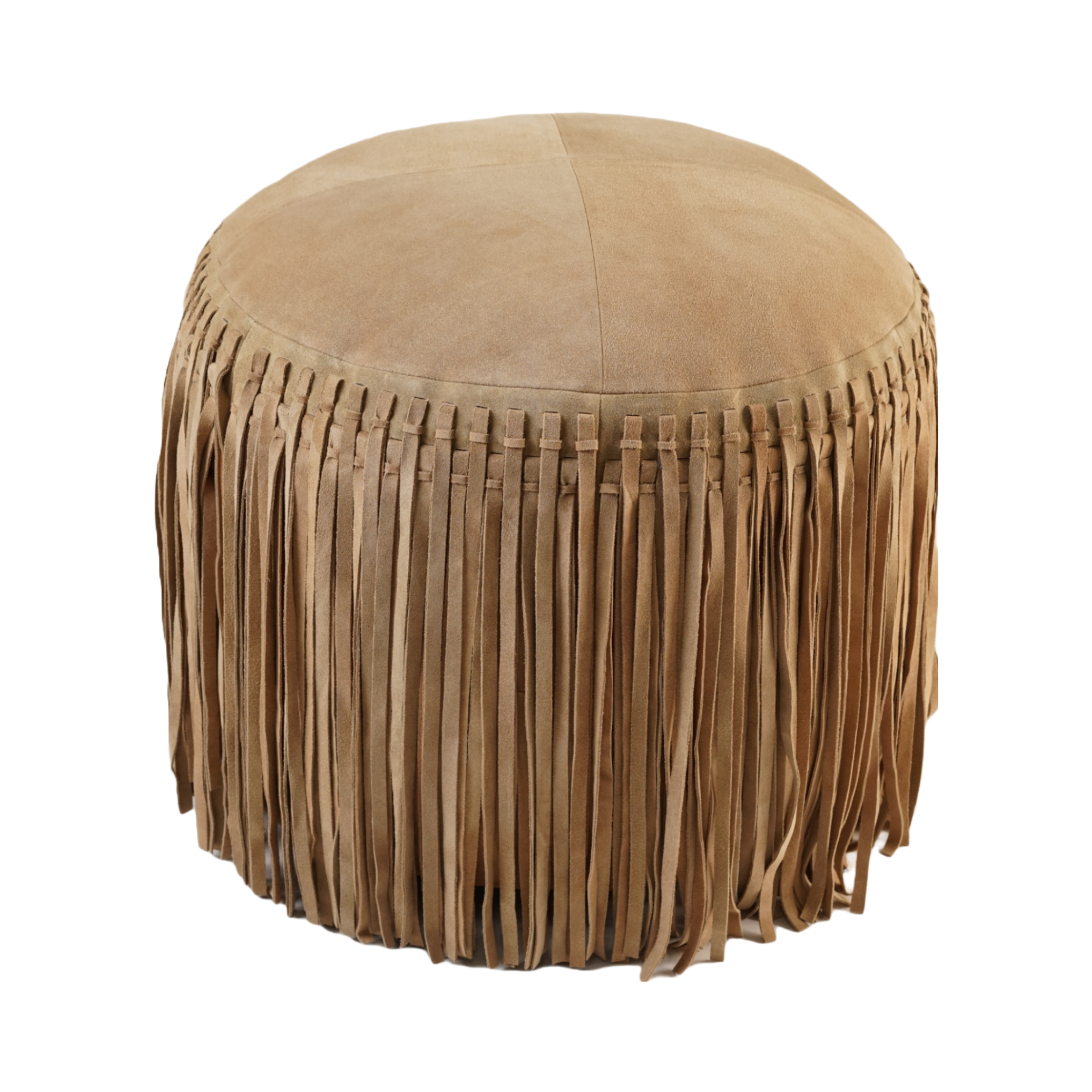 HAND TUFTED FRINGE SUEDE POUF KHAKI 20" X 16"
