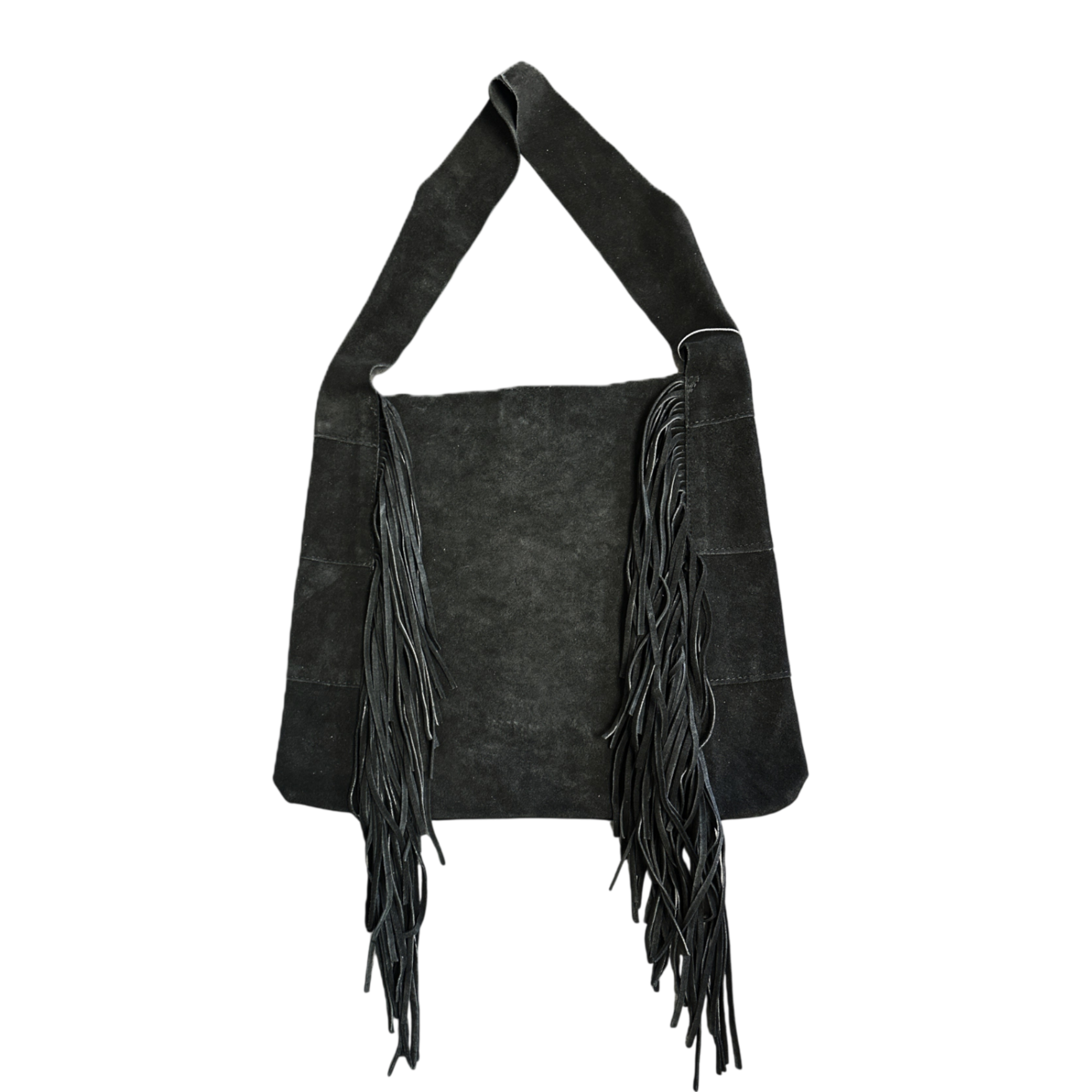 Shoulder Tote Split Fringe Black luxury suede fringe shoulder bag