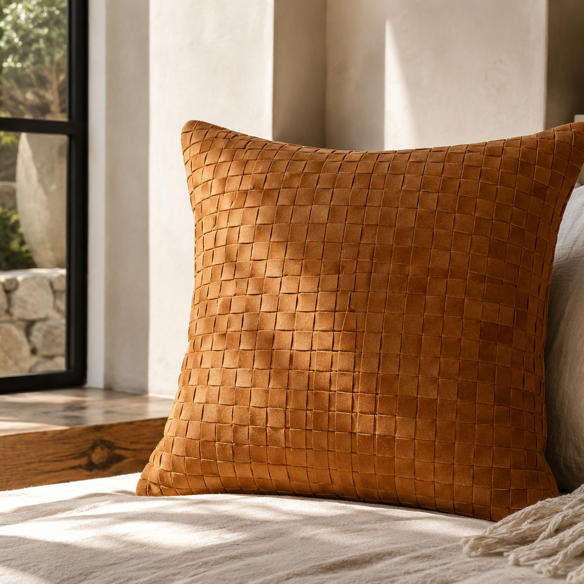 Square Suede Pillow – Cognac