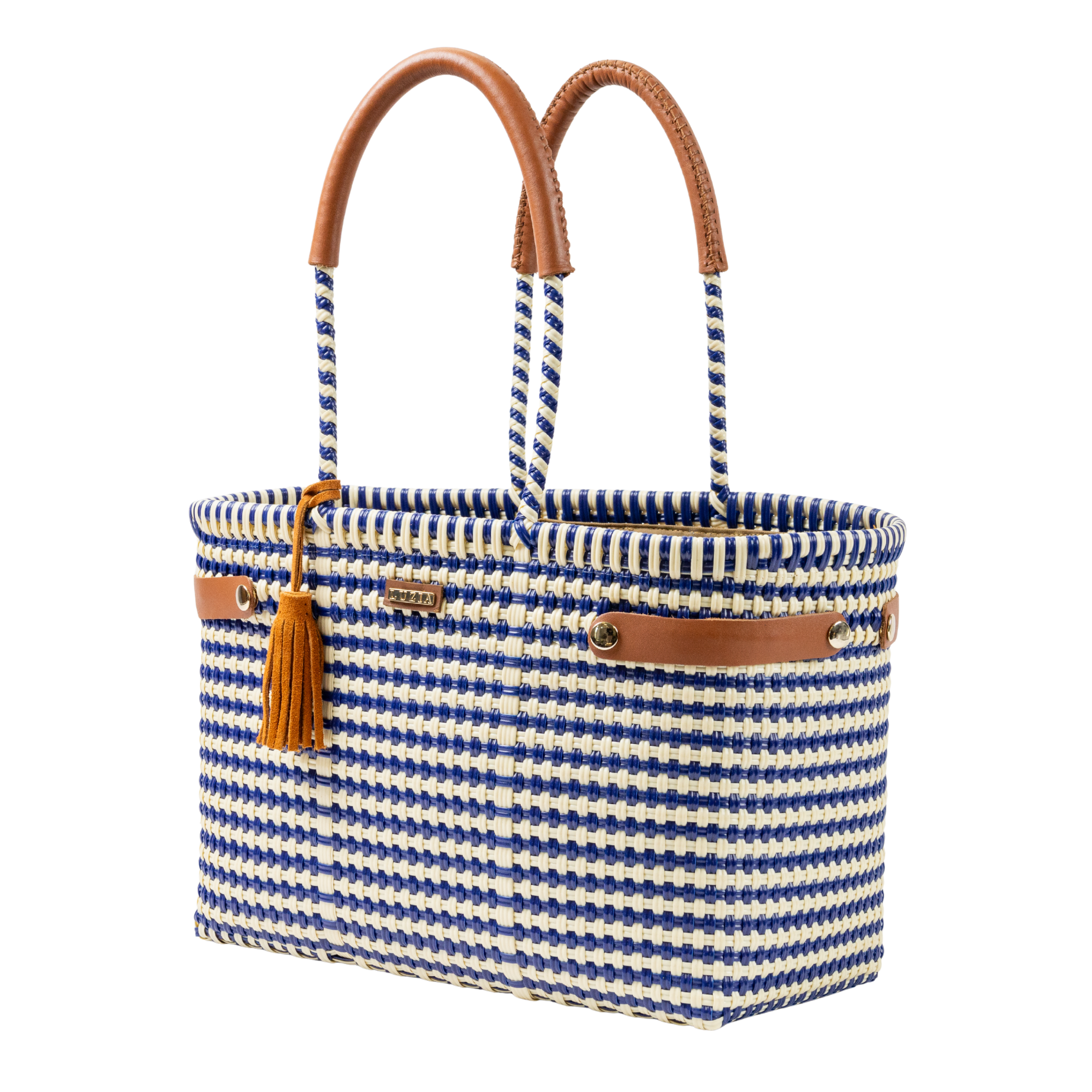 Open Basket Medium Lines Navy Blue Beige