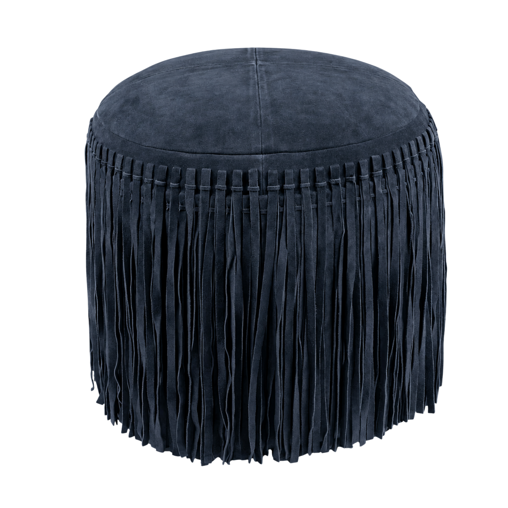 Round Suede Fringe Pouf – Navy