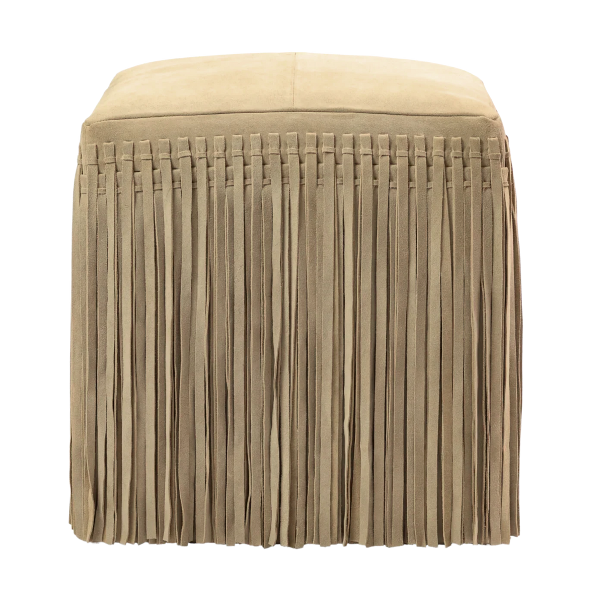 Square Suede Fringe Ottoman – Taupe