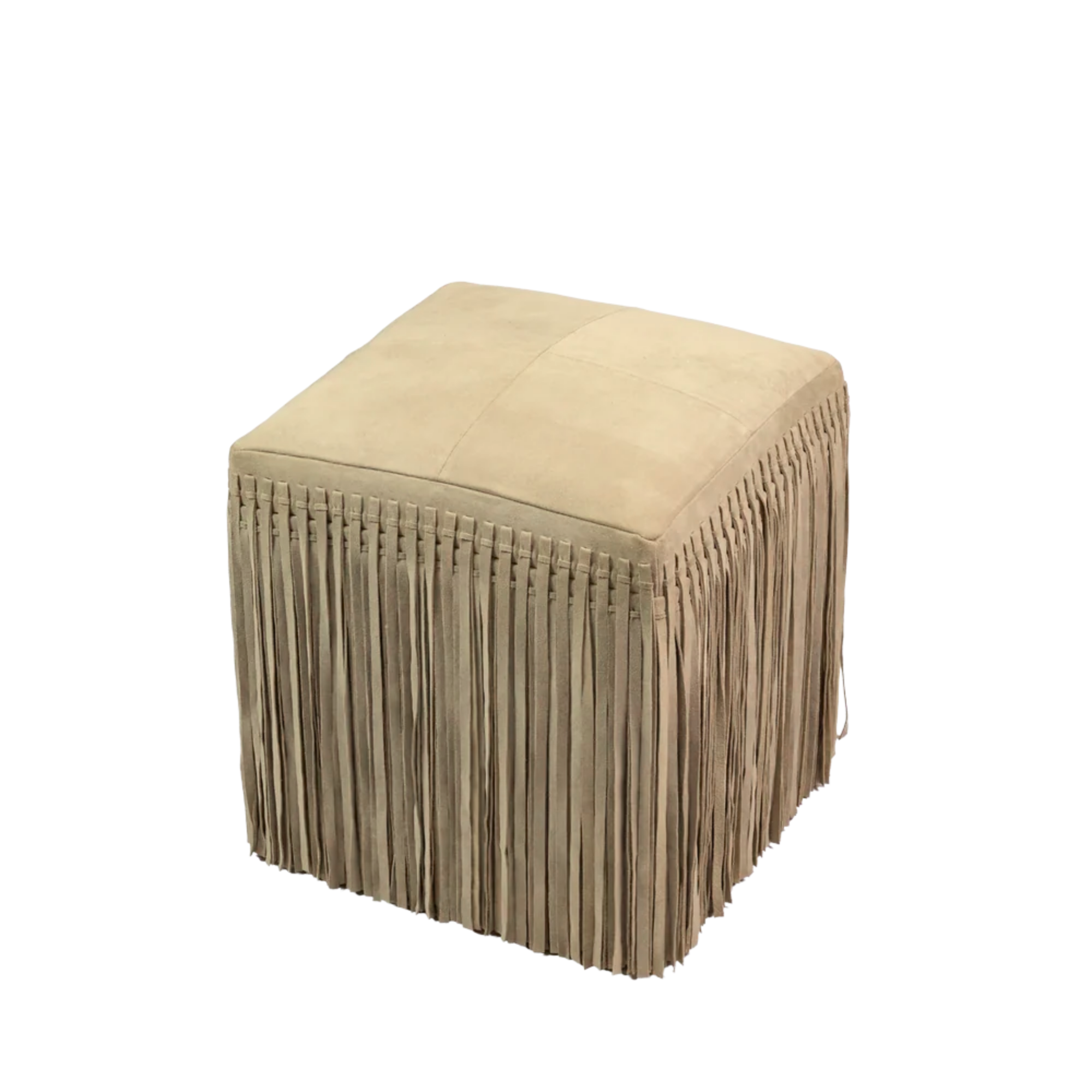 Square Suede Fringe Ottoman – Taupe