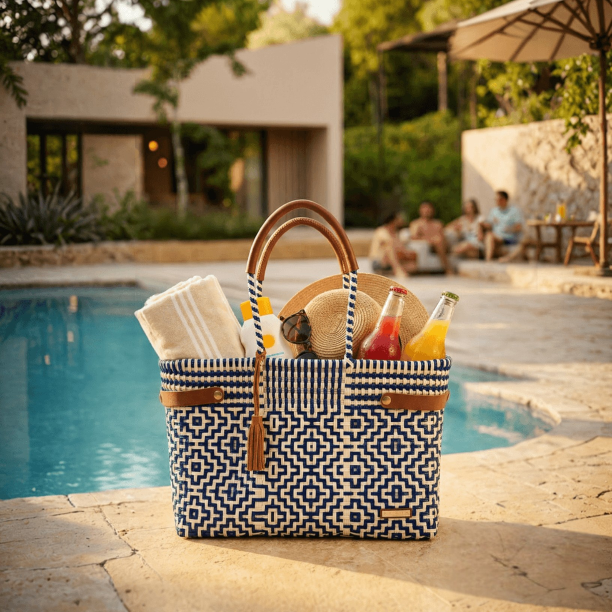 Open Basket Jumbo Cross Diamond Navy Blue Beige