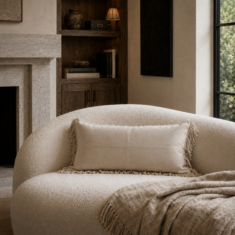 Fringe Suede Lumbar Pillow – Bone