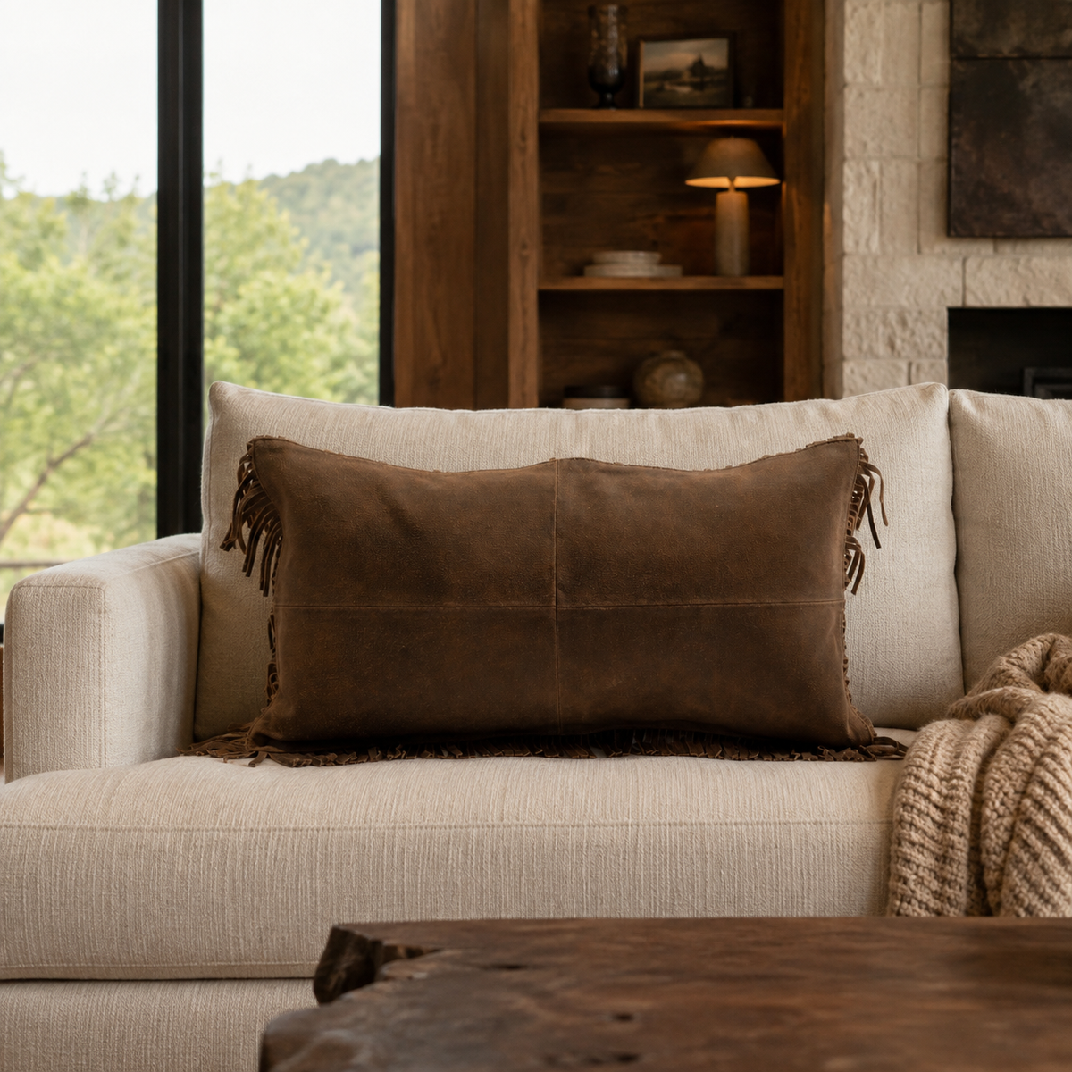 Fringe Leather Lumbar Pillow – Vintage Leather