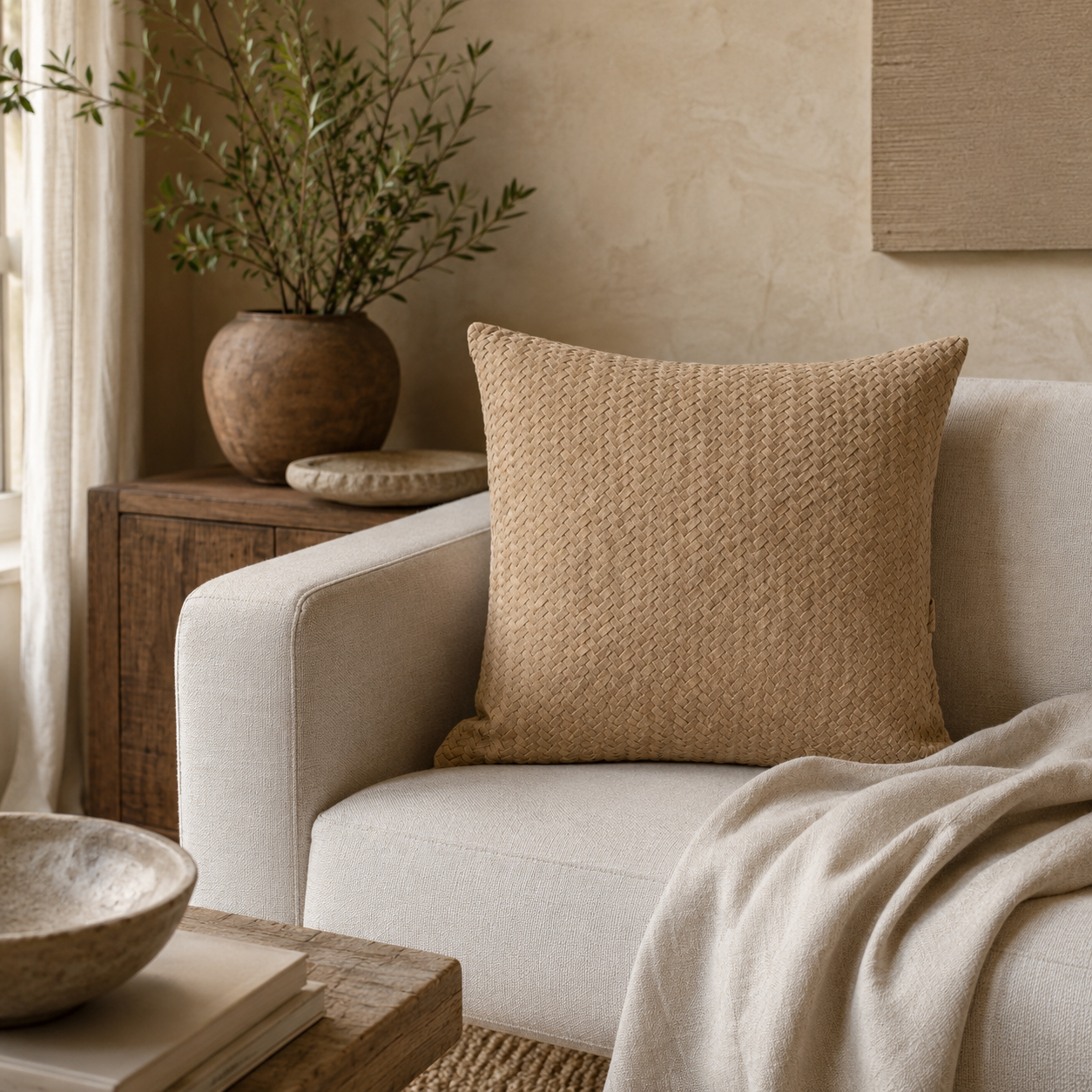 Chevron Suede Pillow – Camel