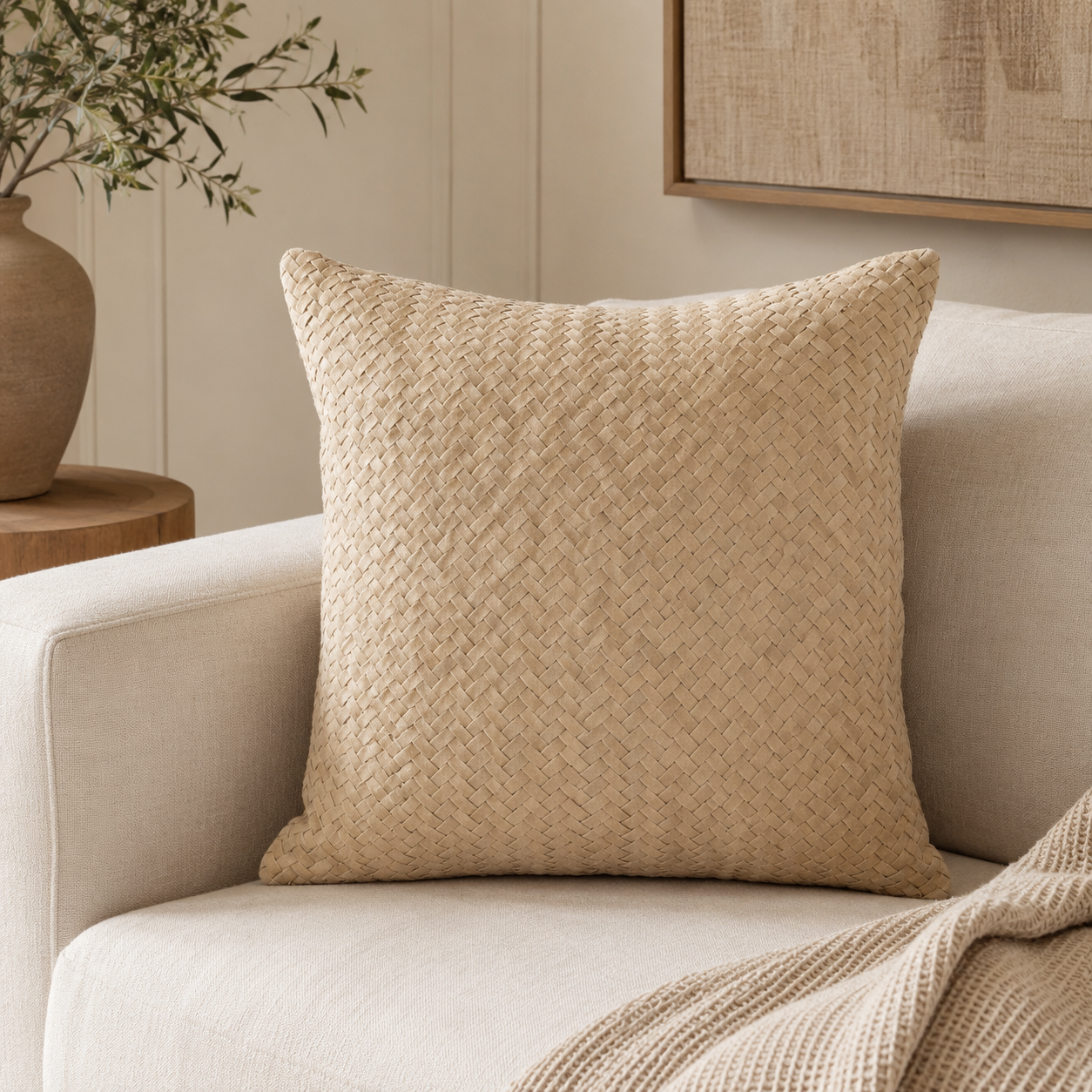 Chevron Suede Pillow – Bone