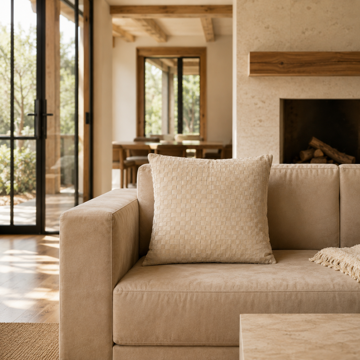 Square Suede  Pillow  – Bone