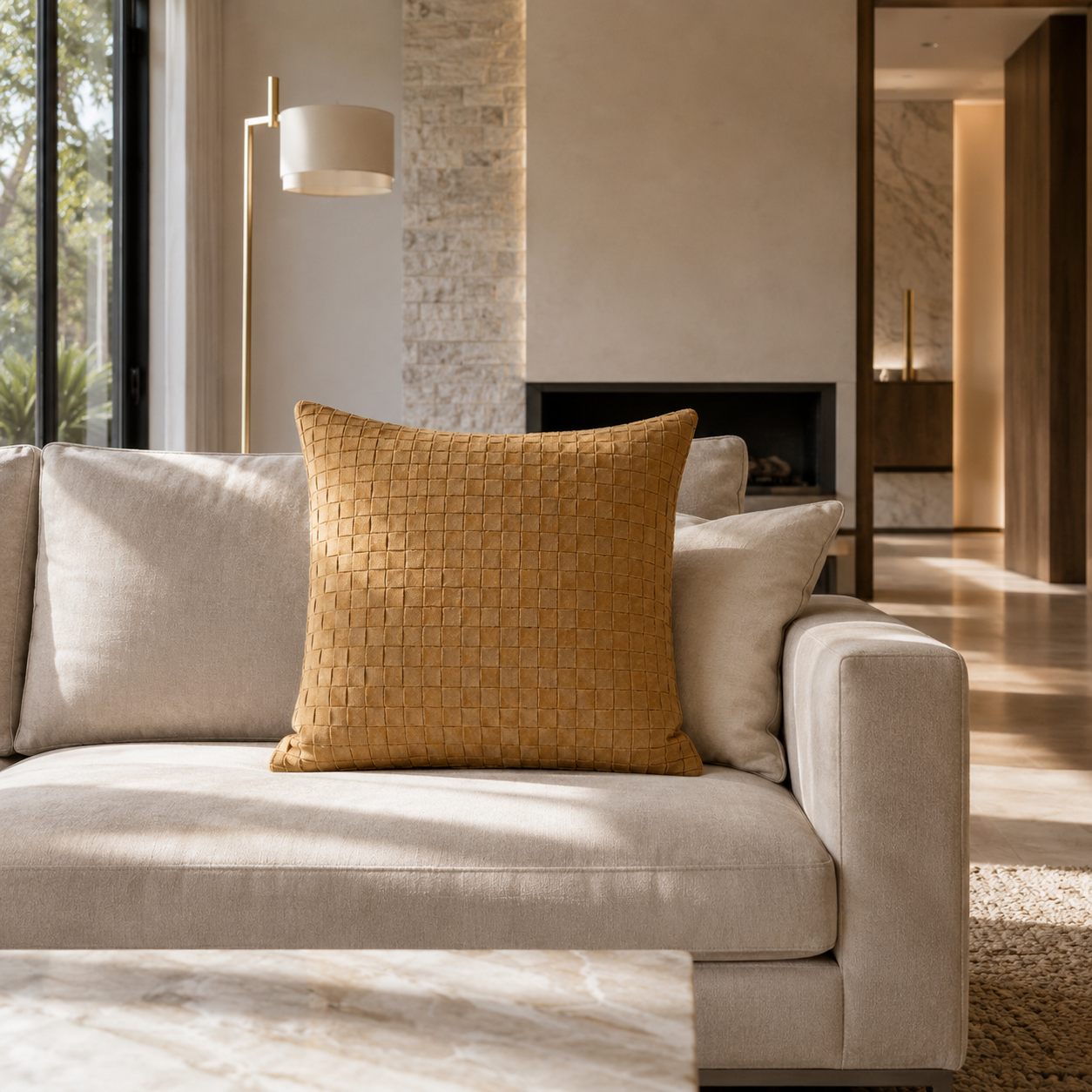 Square Suede Pillow – Camel