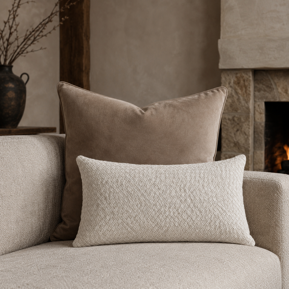 Waffle Suede Lumbar Pillow – Bone