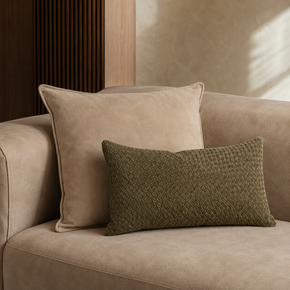 Waffle Suede Lumbar Pillow – Olive
