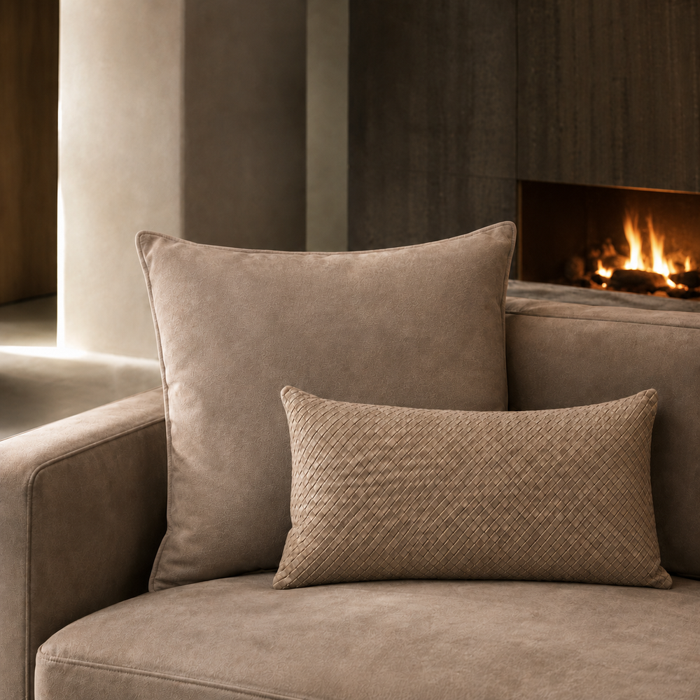Waffle Suede Lumbar Pillow – Taupe