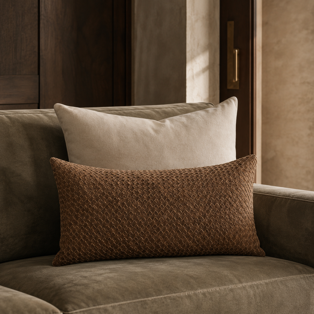Waffle Leather Lumbar Pillow – Vintage Leather