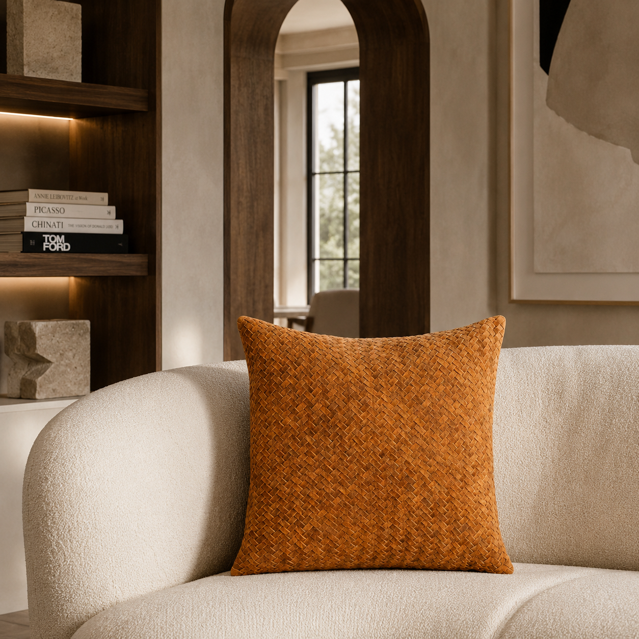 Chevron Suede Pillow – Cognac