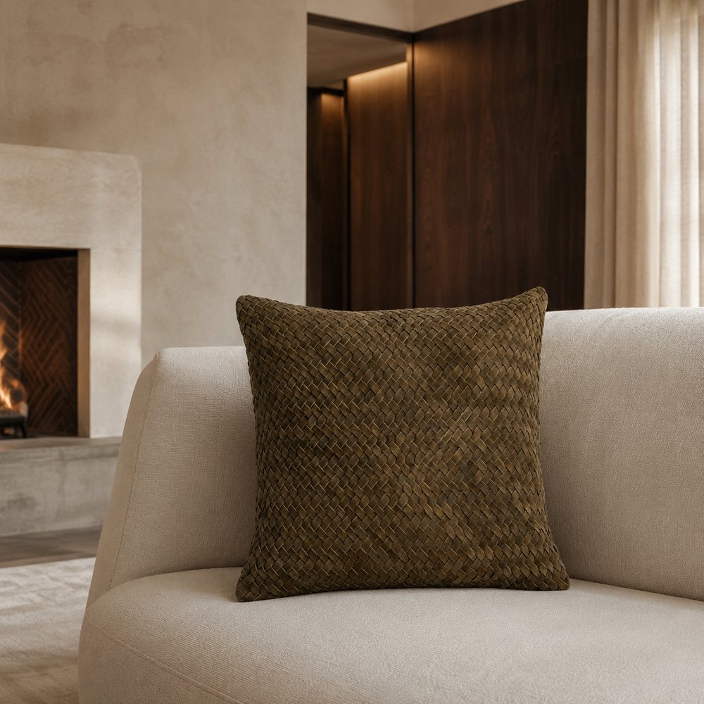 Chevron Suede Pillow – Olive