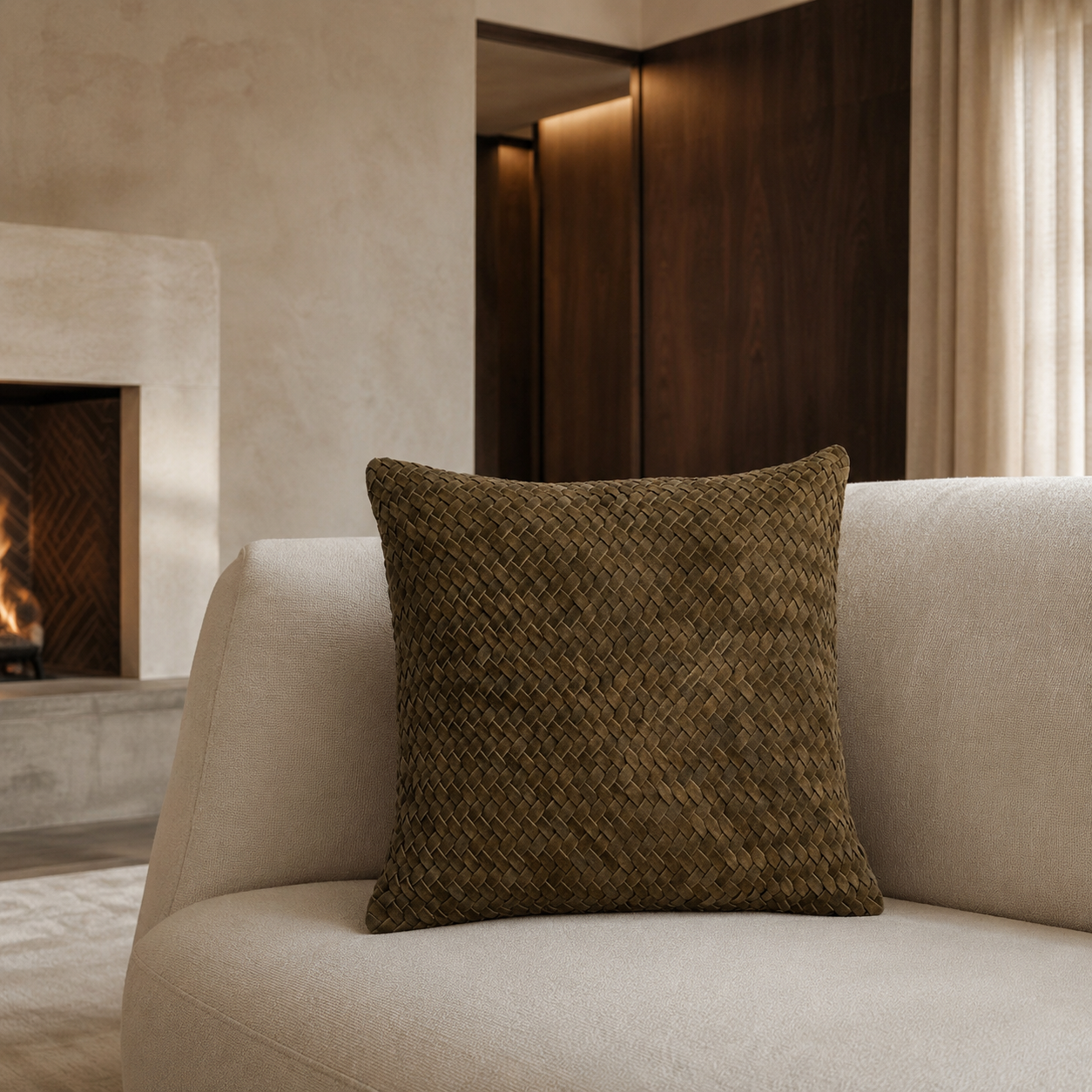 Chevron Suede Pillow – Olive