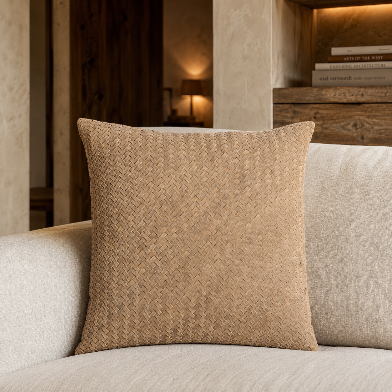 Chevron Suede Pillow – Taupe