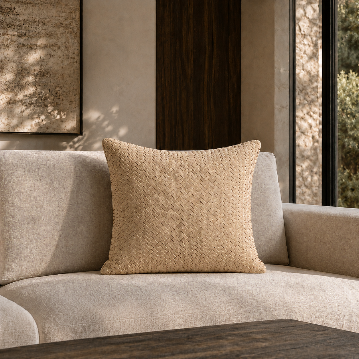 Chevron Suede Pillow – Bone