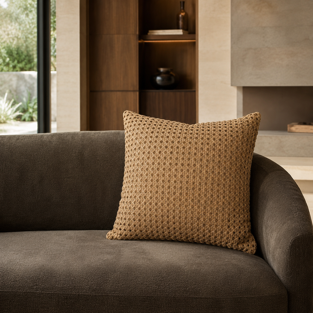 Rattan Suede Pillow –  Taupe