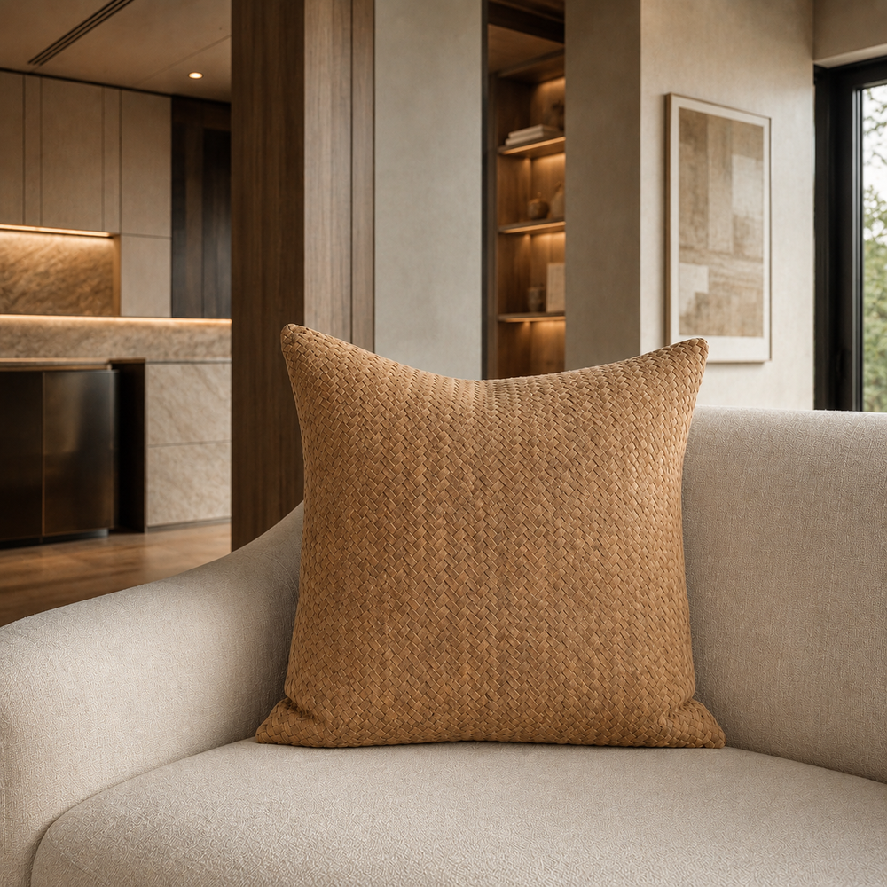 Chevron Suede Pillow – Camel