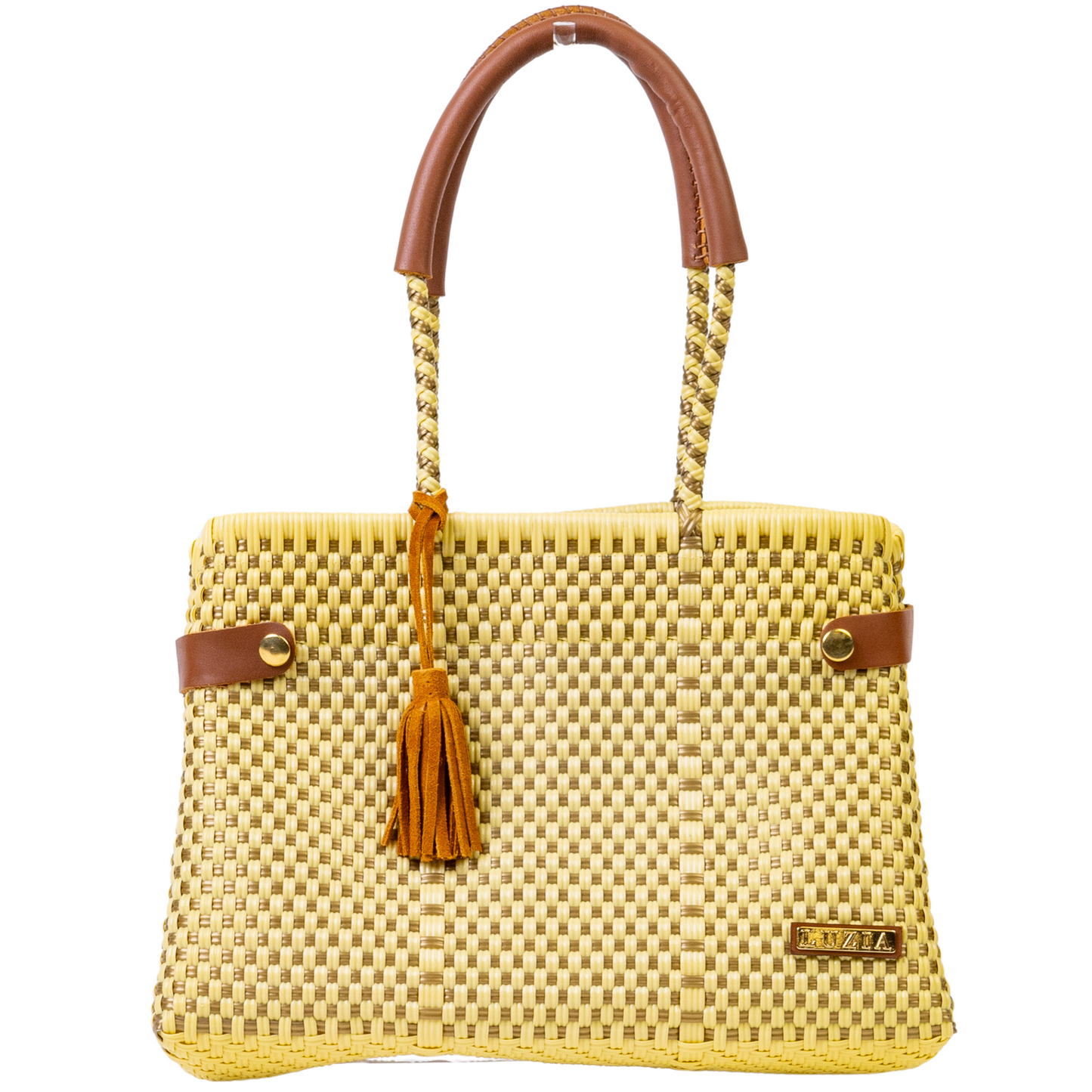 Shopping Tote Checkers Beige Gold