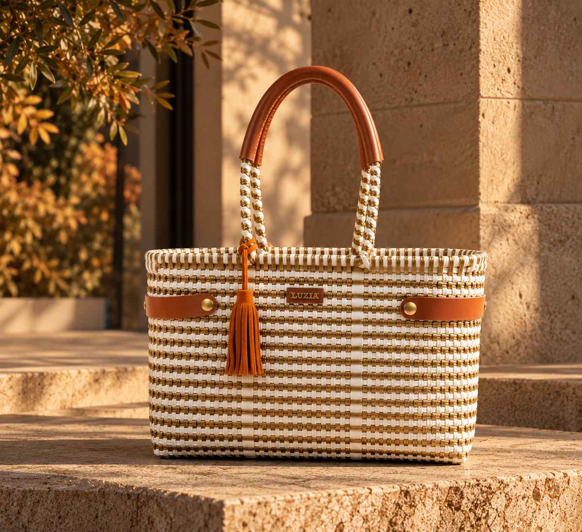Open Basket Medium Lines White Gold