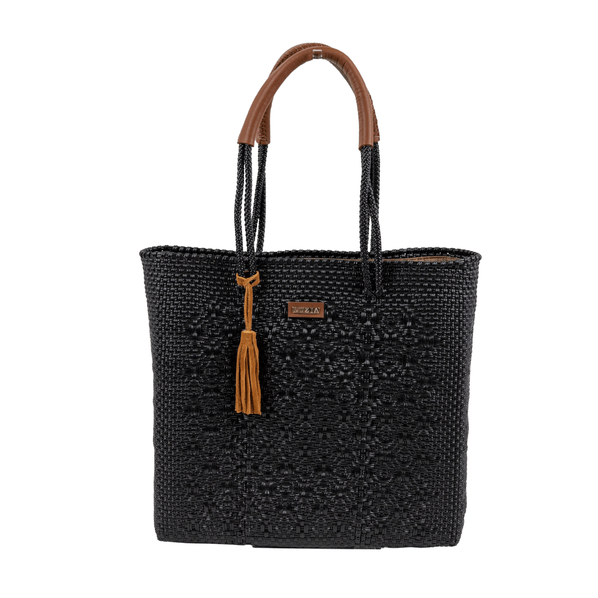 Shoulder Tote Solid Multi-Diamond Black (Leather Cognac)