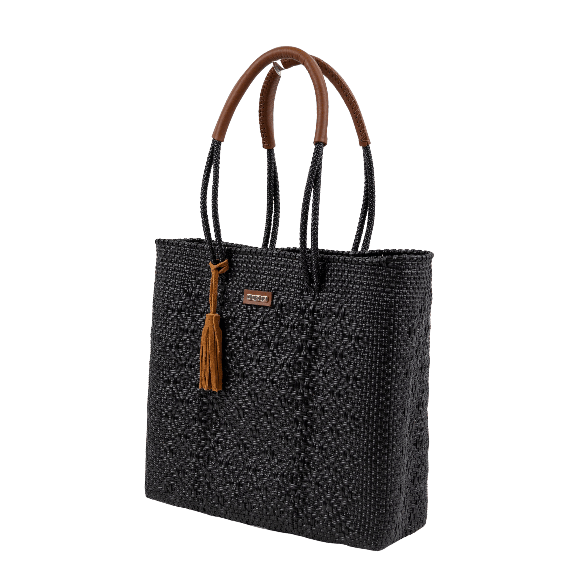 Shoulder Tote Solid Multi-Diamond Black (Leather Cognac)