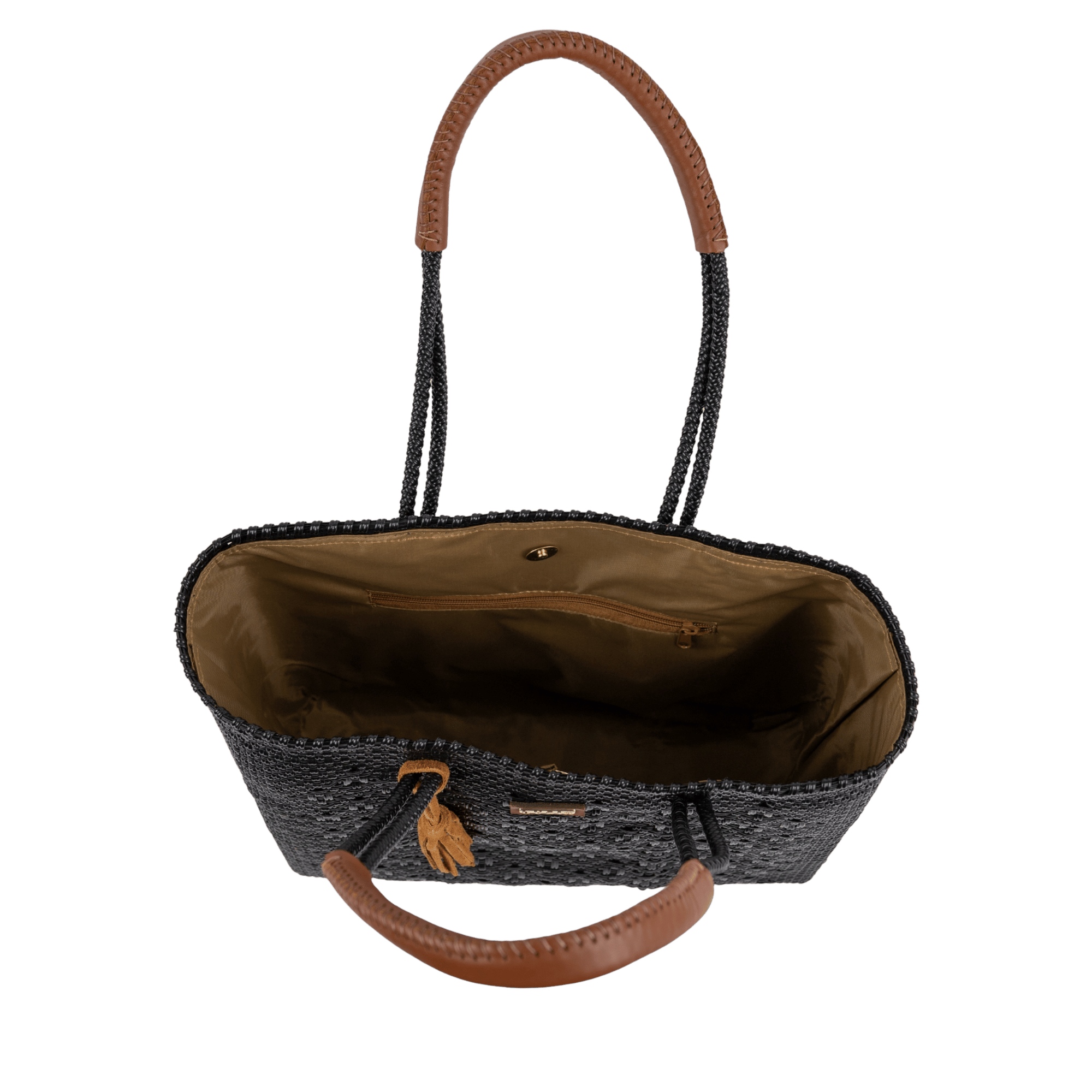Shoulder Tote Solid Multi-Diamond Black (Leather Cognac)
