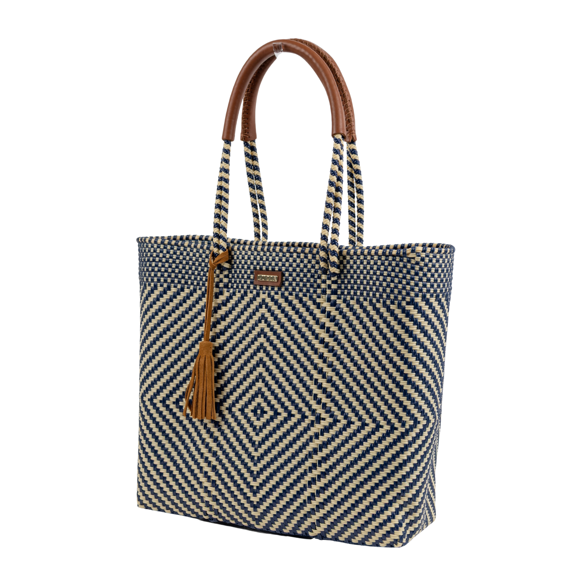Shoulder Tote Diamond Navy Blue Beige