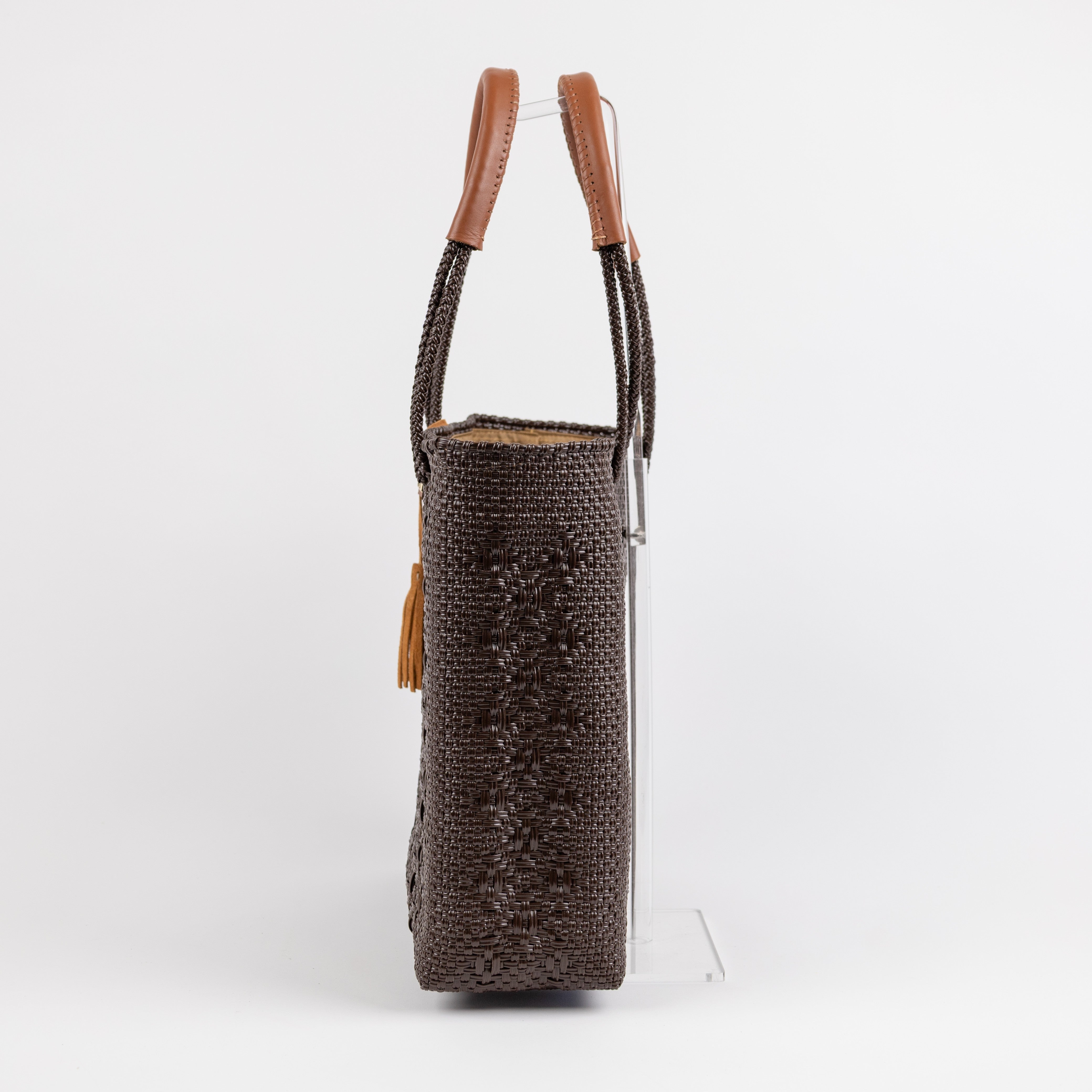 Shoulder Tote Solid Multi-Diamond Brown
