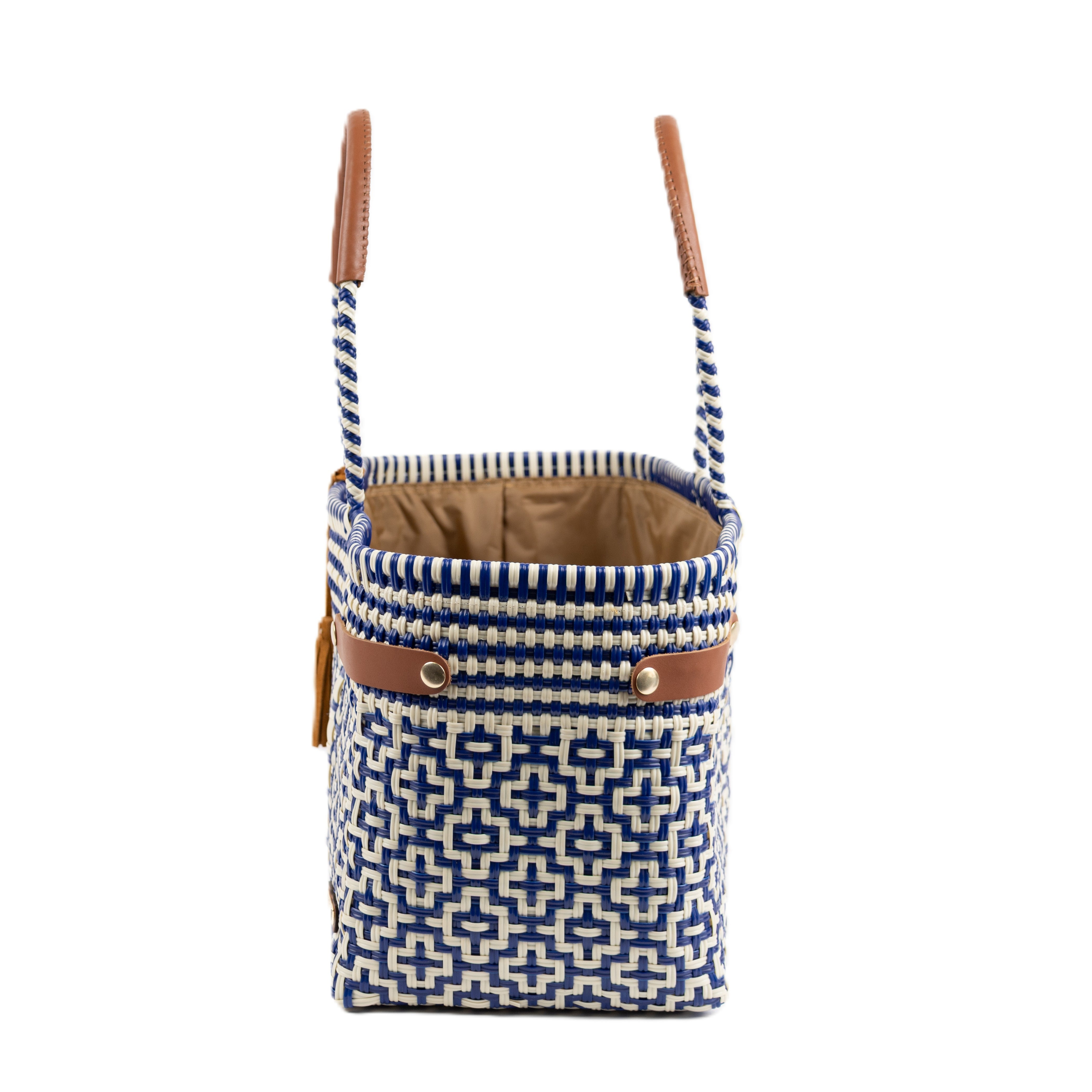 Open Basket Jumbo Cross Diamond Navy Blue Beige