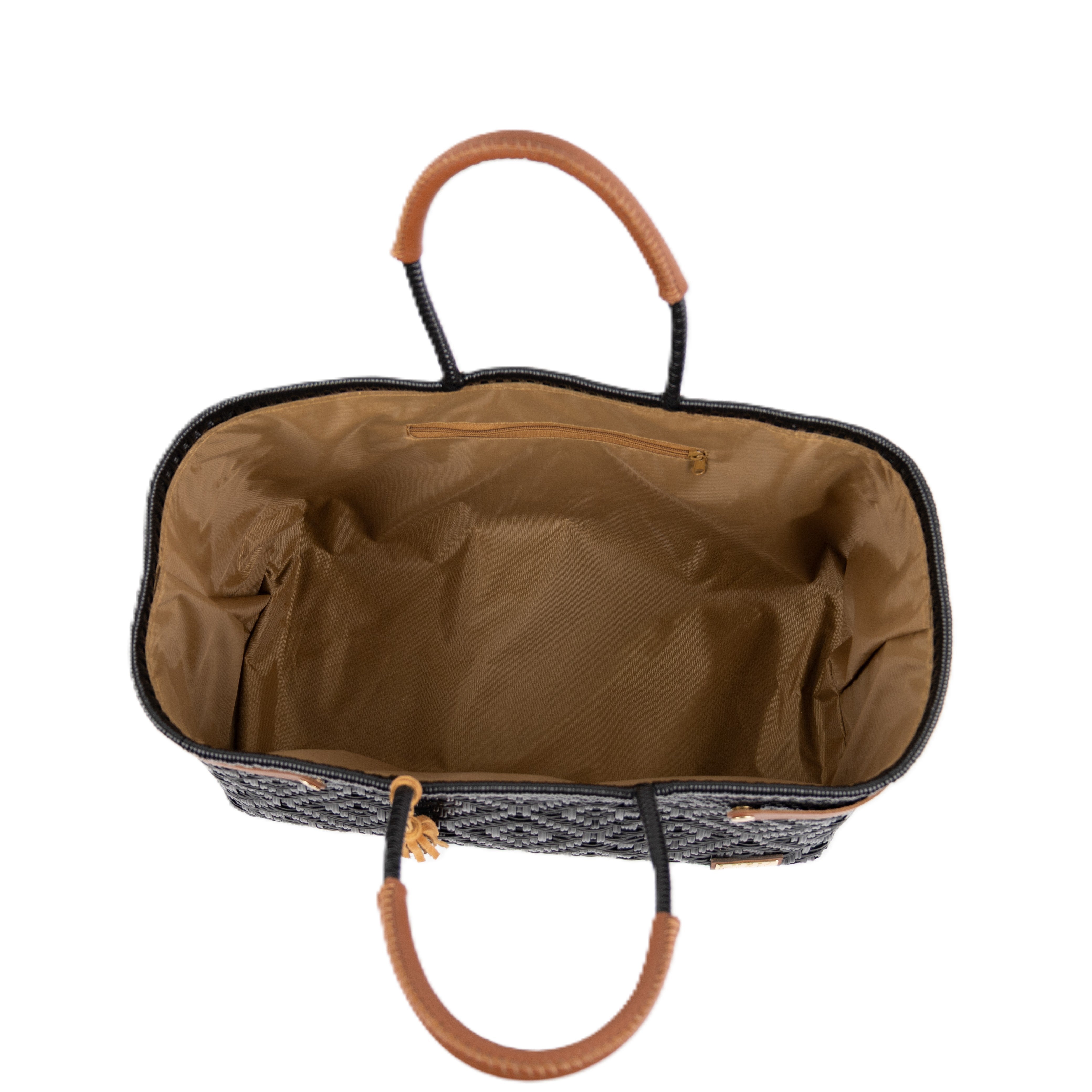 Open Basket Jumbo Braided Solid Black (Leather Cognac)
