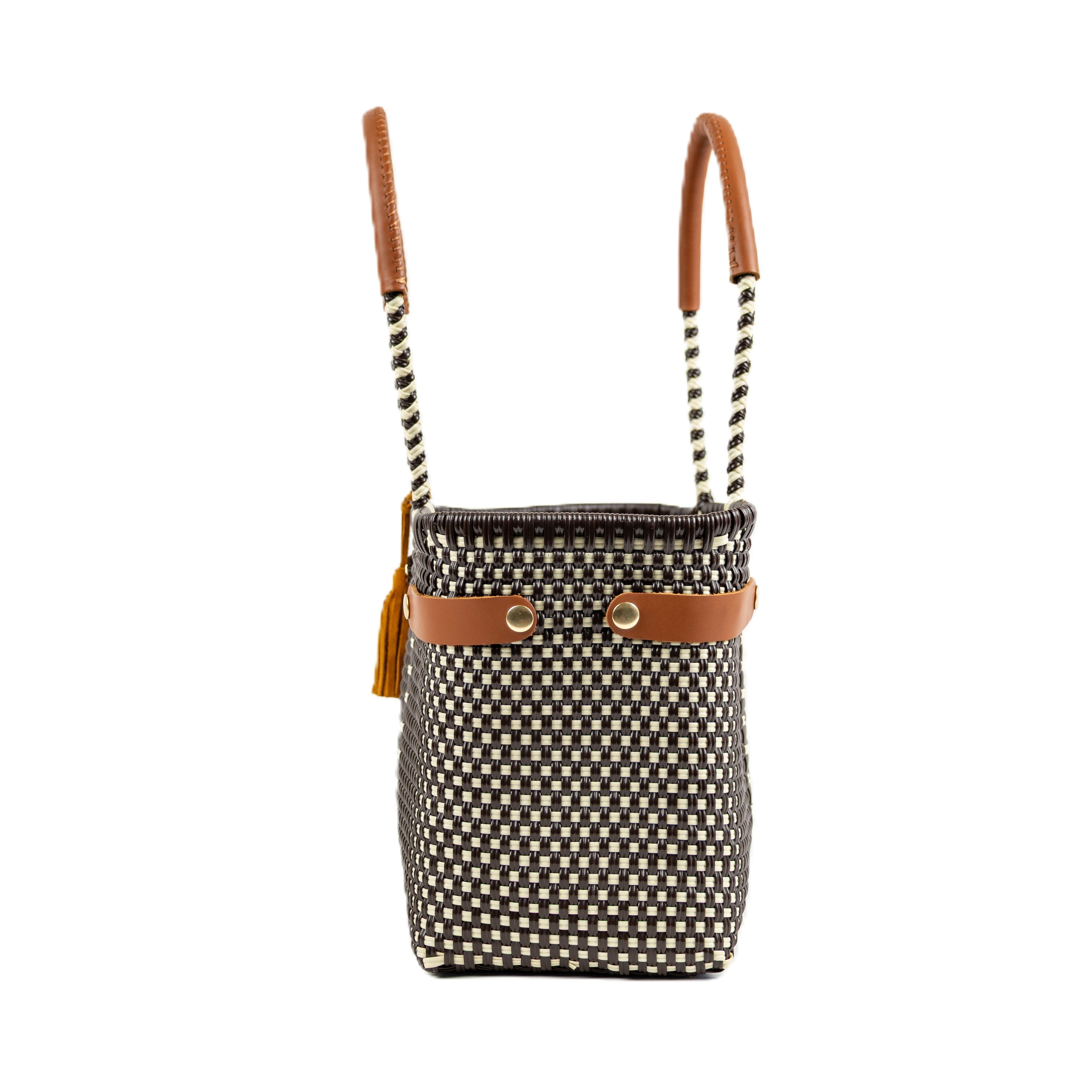 Open Basket Medium Checkers Brown Beige