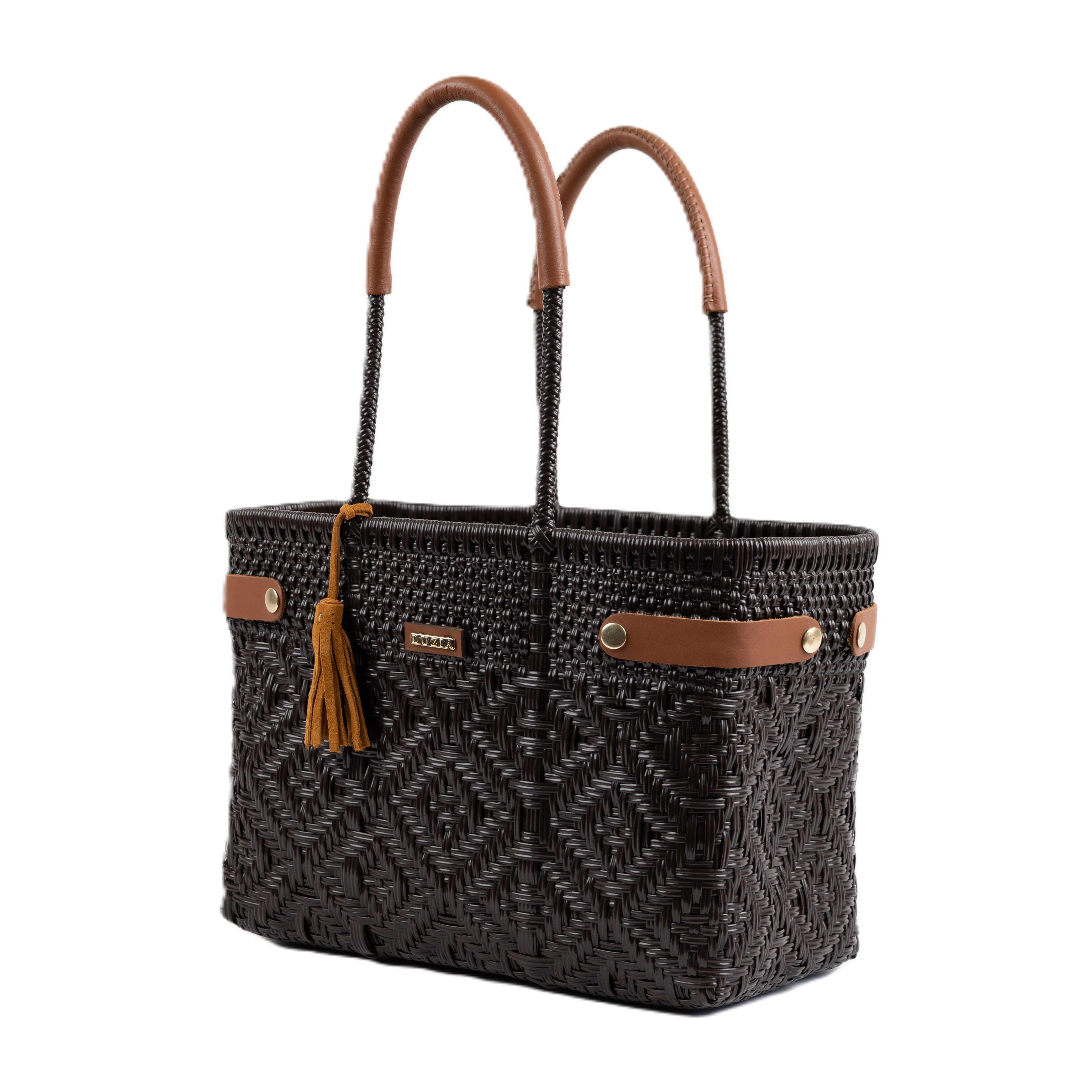 Open Basket Medium Braided Solid Brown