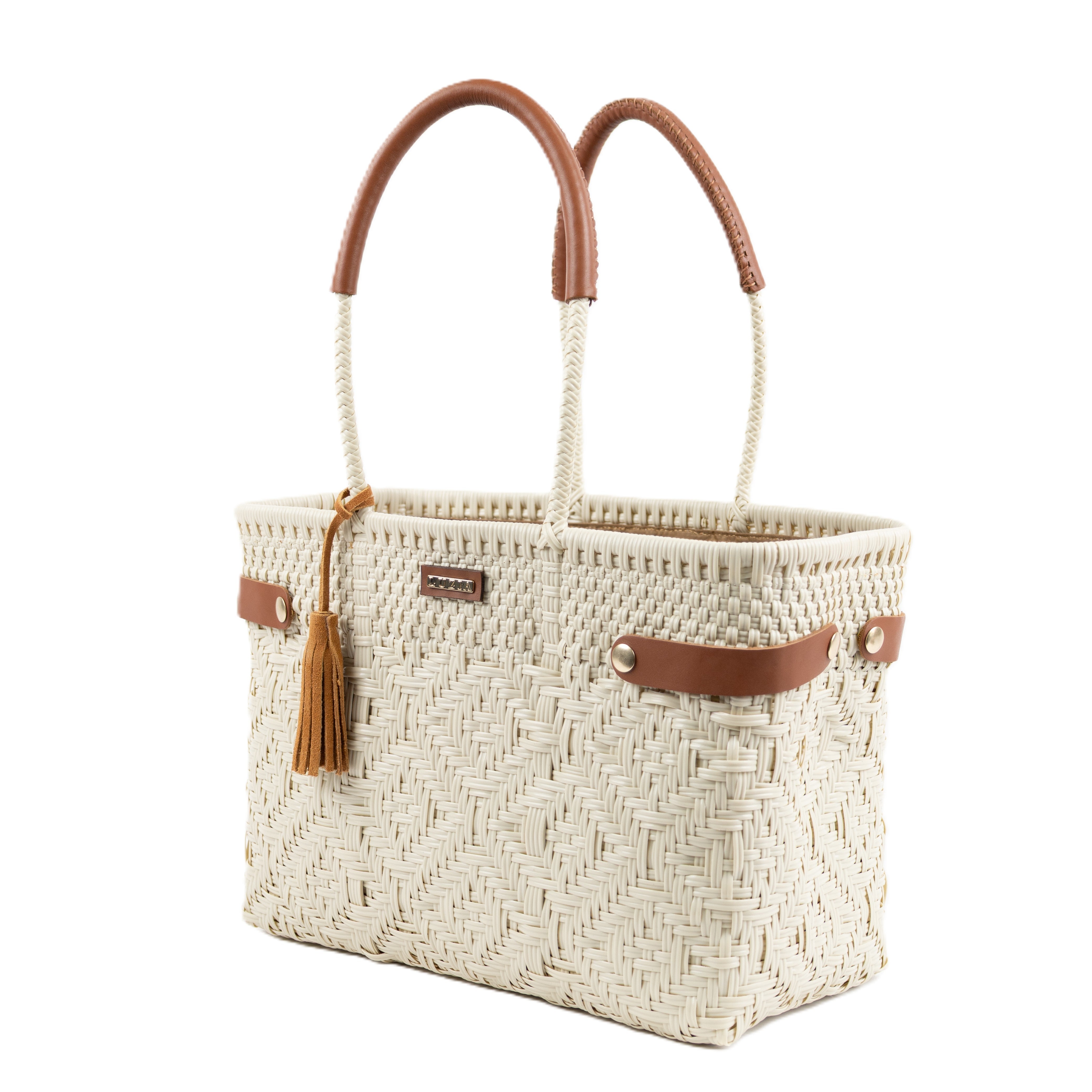 Open Basket Medium Braided Solid Beige