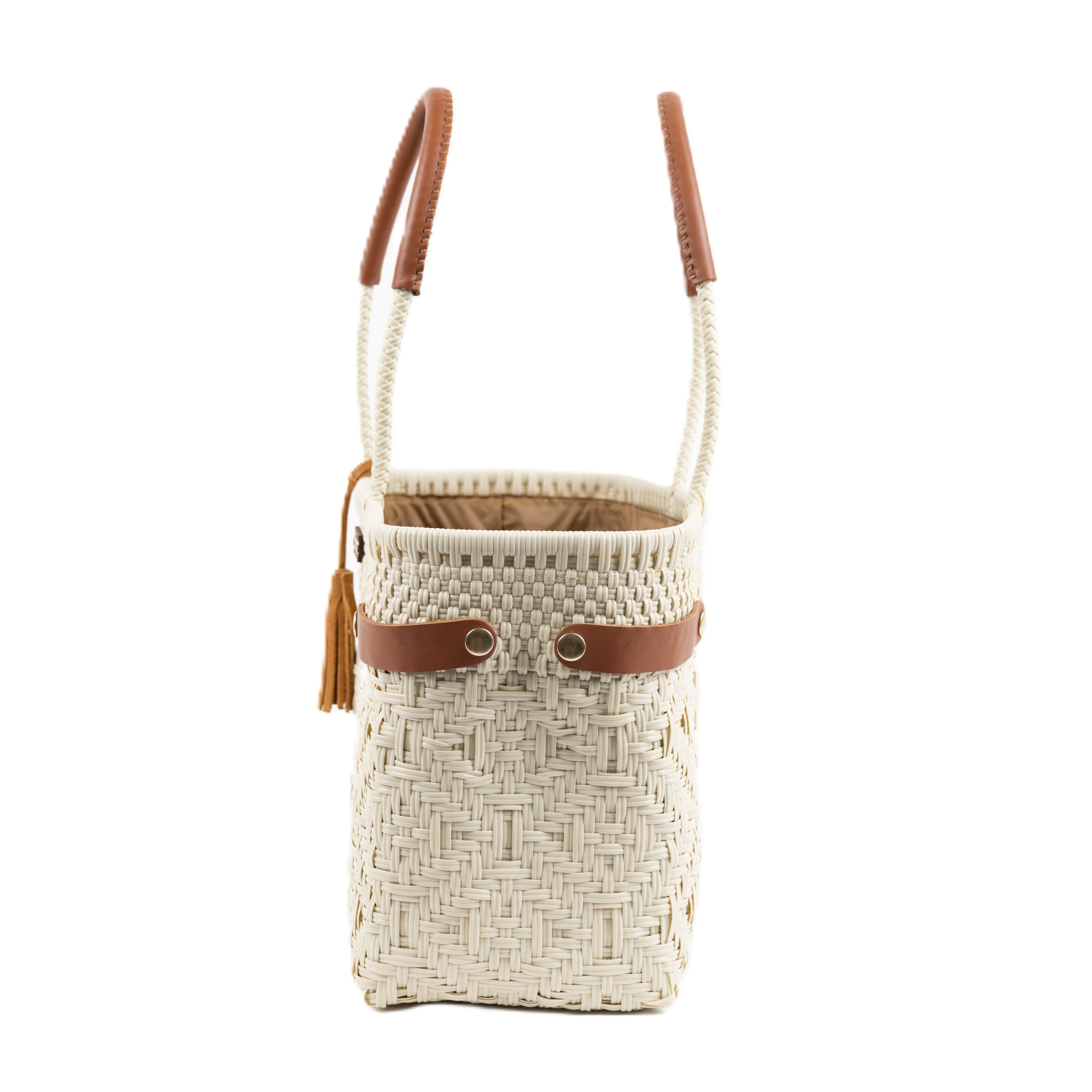 Open Basket Medium Braided Solid Beige