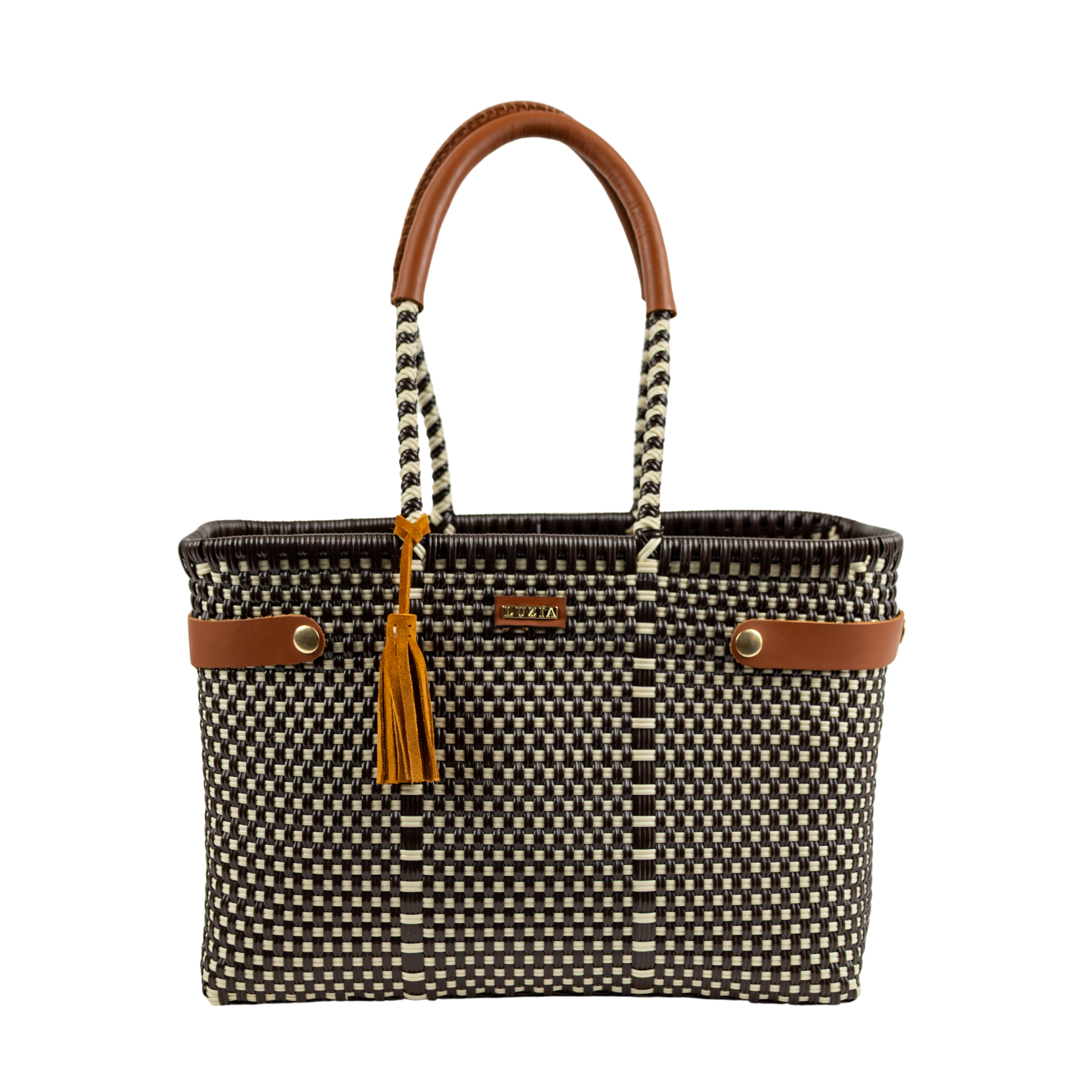 Open Basket Medium Checkers Black Beige (Cognac)