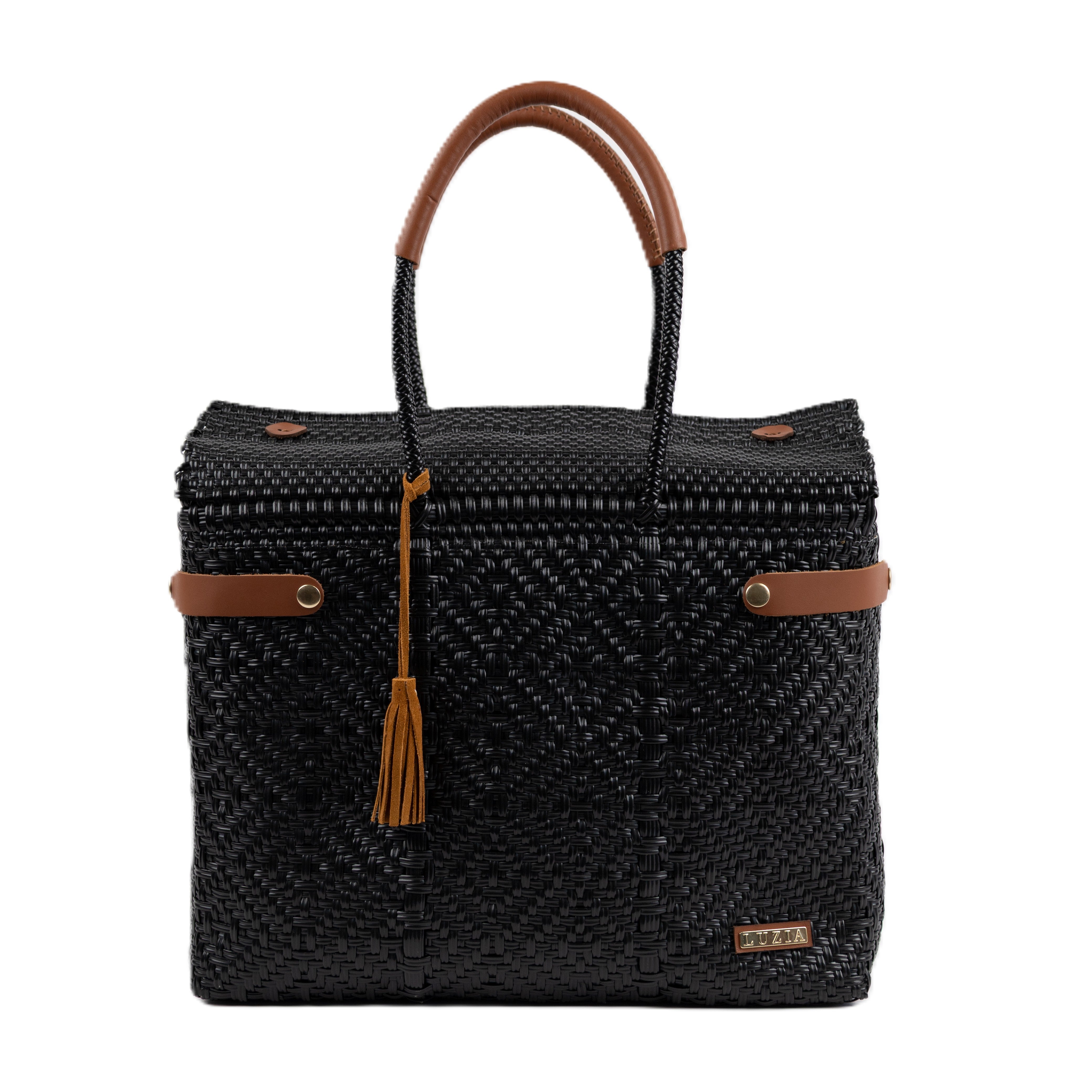 Closed Basket Jumbo Braided Solid Black (Leather Cognac)