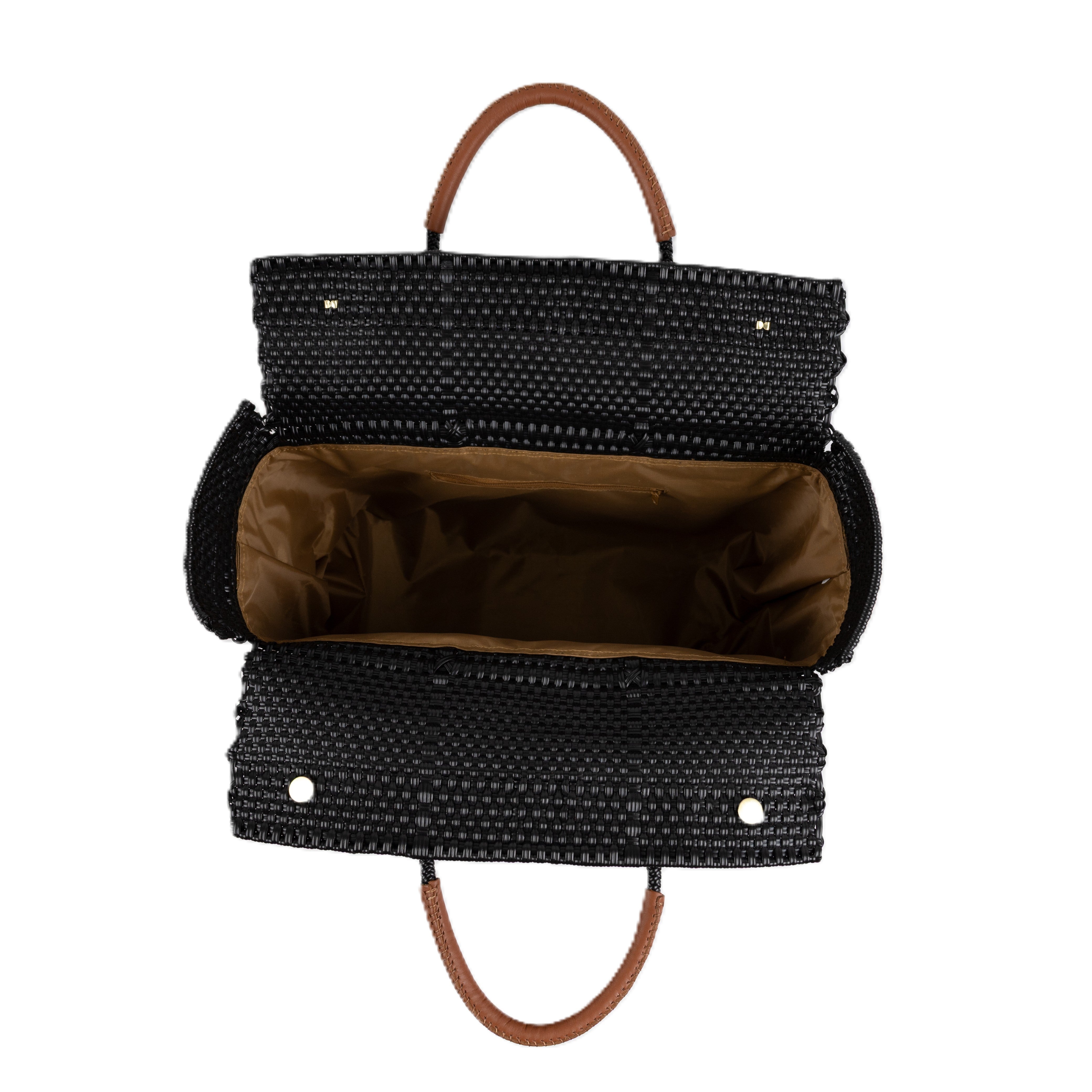Closed Basket Jumbo Braided Solid Black (Leather Cognac)