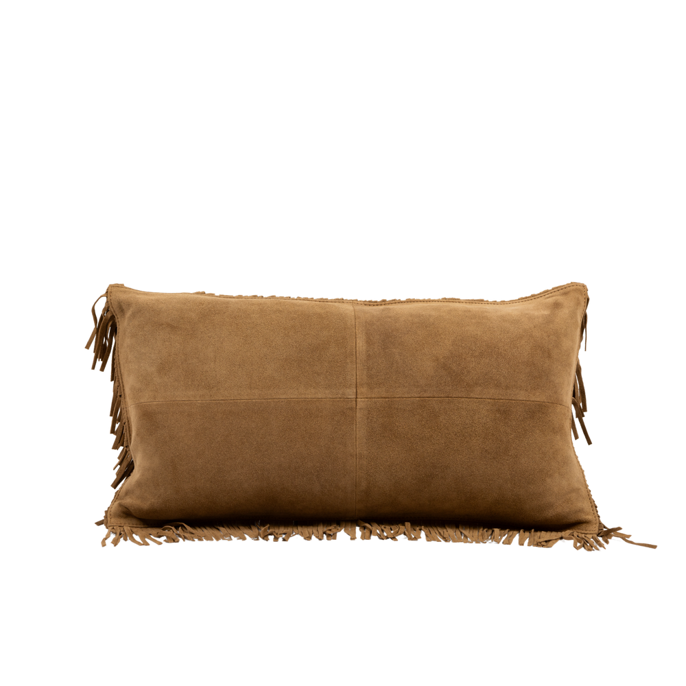 Fringe Suede Lumbar Pillow – Camel