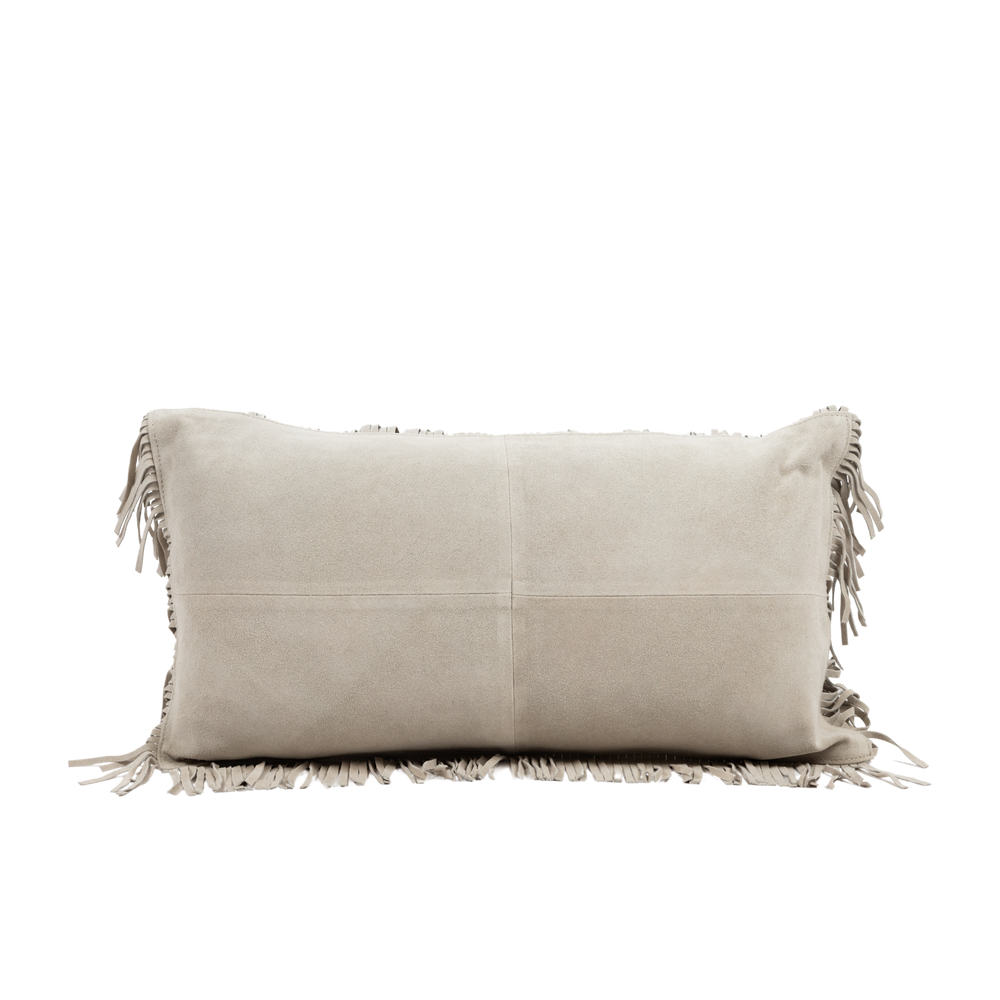 Fringe Suede Lumbar Pillow – Bone