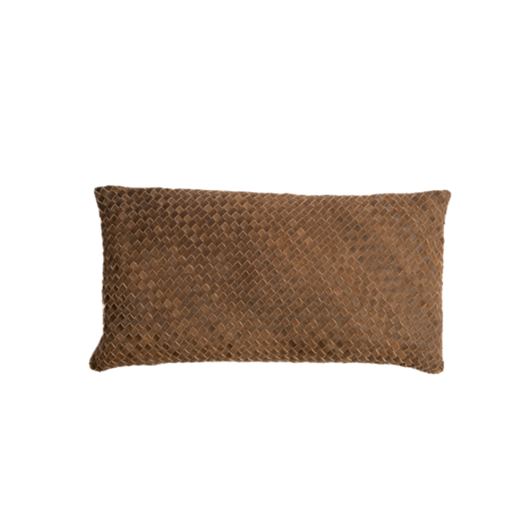 Waffle leather lumbar pillow in vintage leather by LUZIA