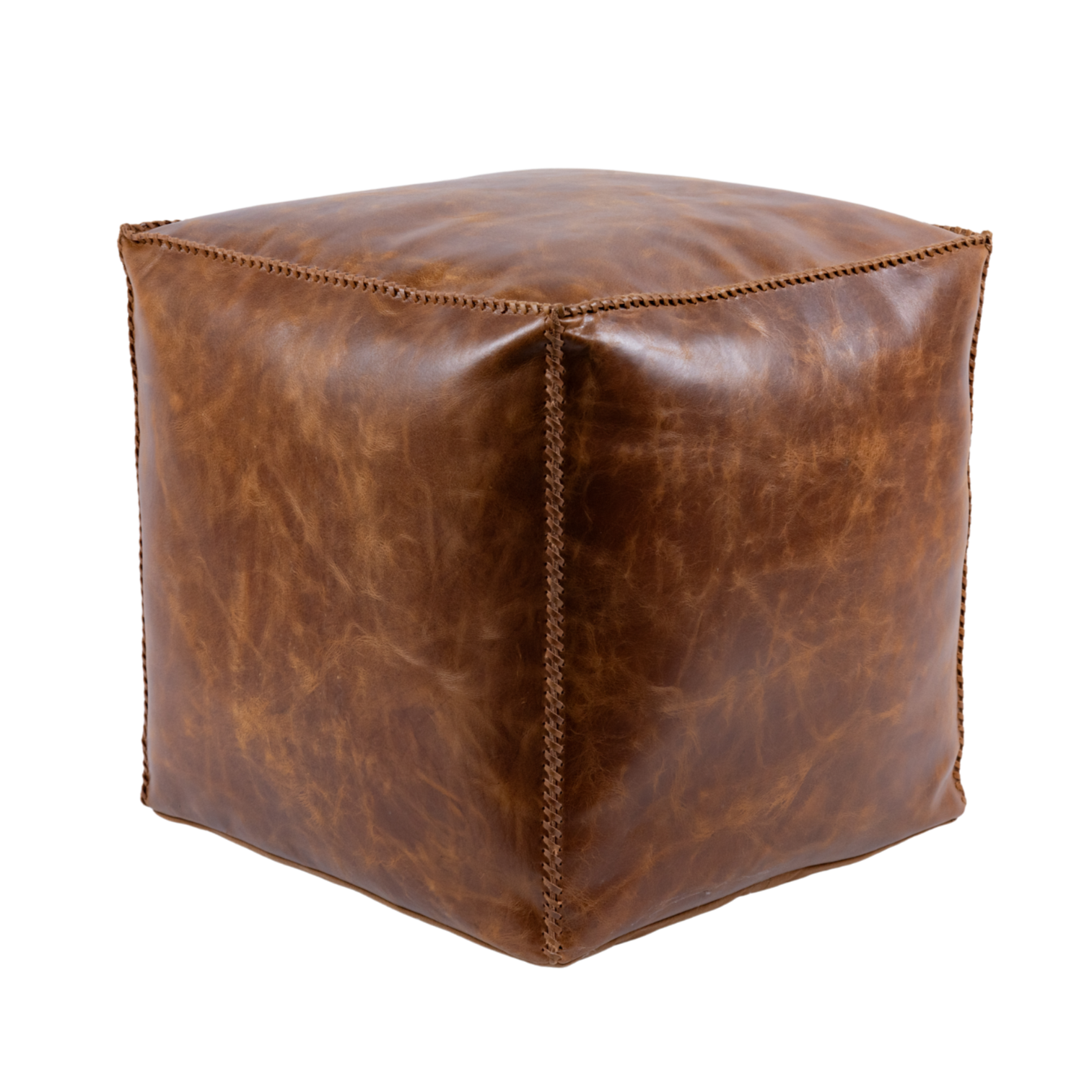 Pouf Handstiched Cognac Leather