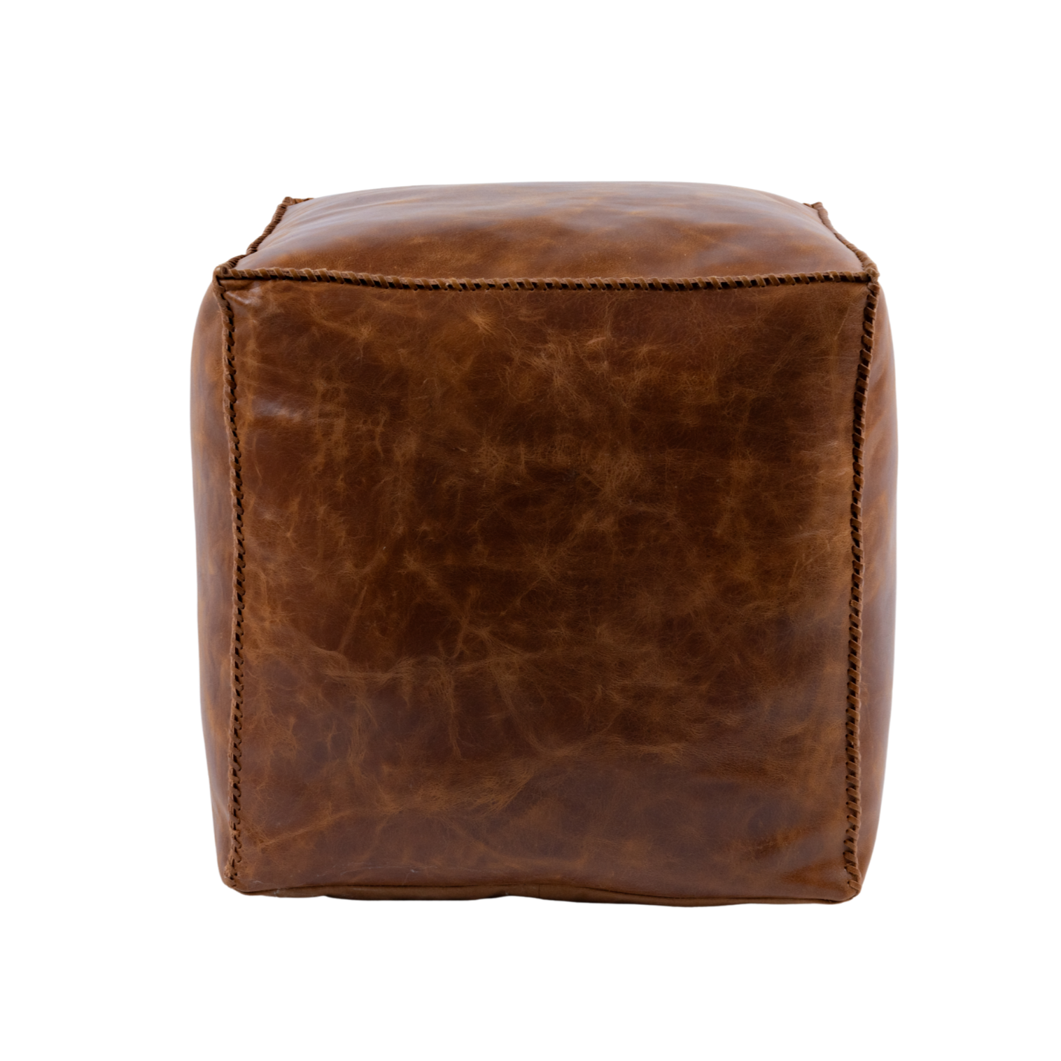 Pouf Handstiched Cognac Leather